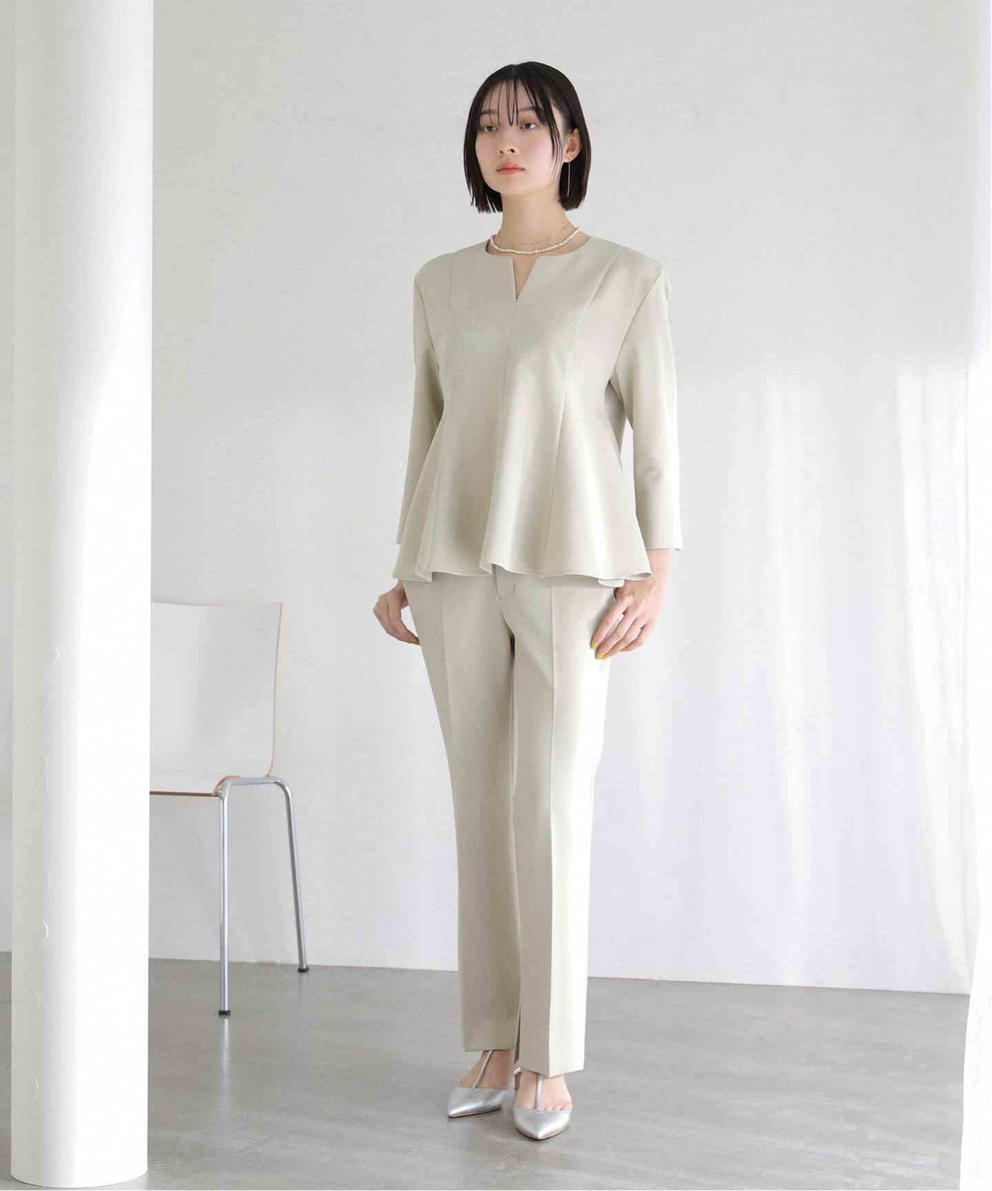 洗える】カーブネックフレアブラウス（シャツ／ブラウス）｜La