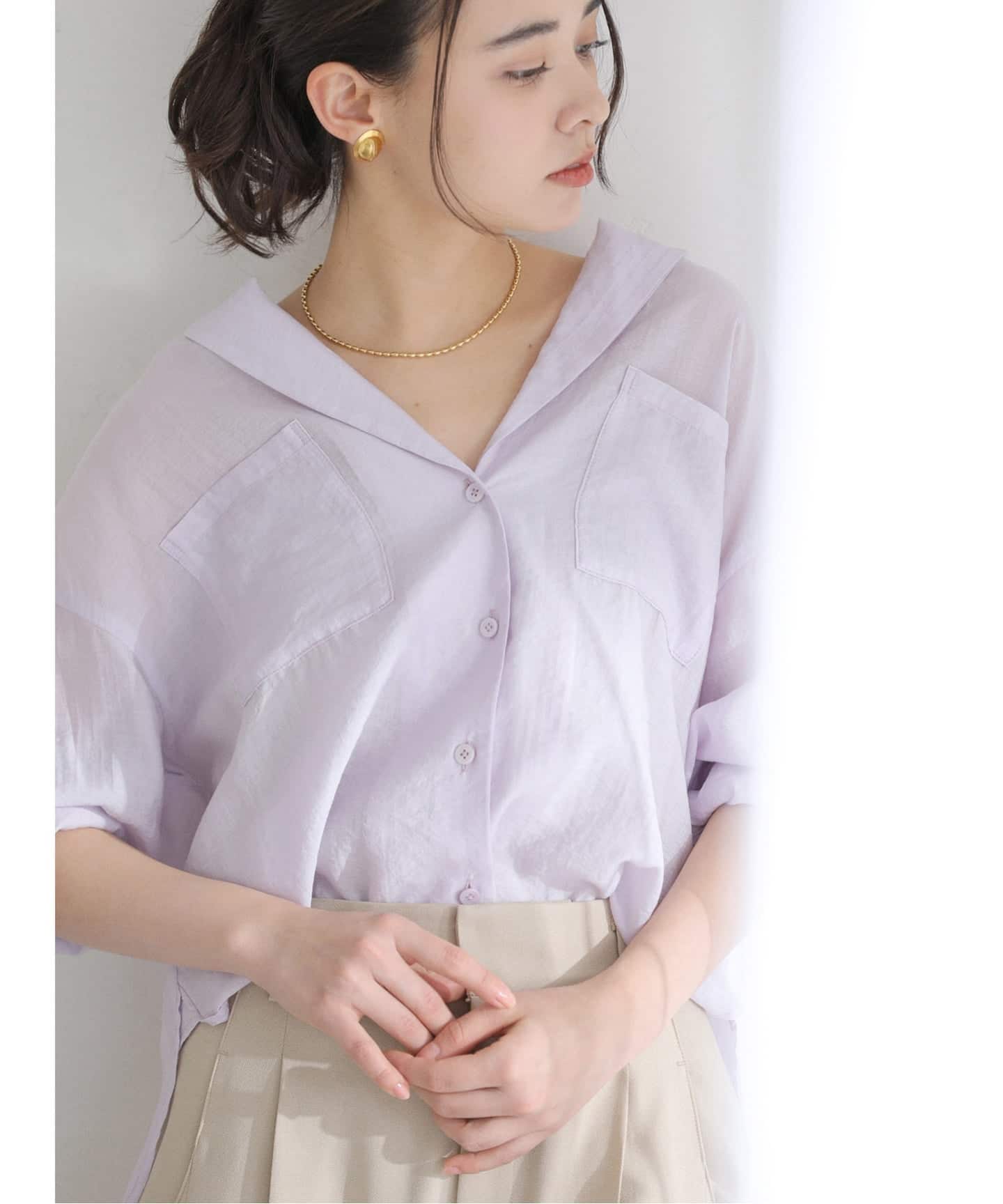 洗える】リネンブレンドシアーシャツ（シャツ／ブラウス）｜La