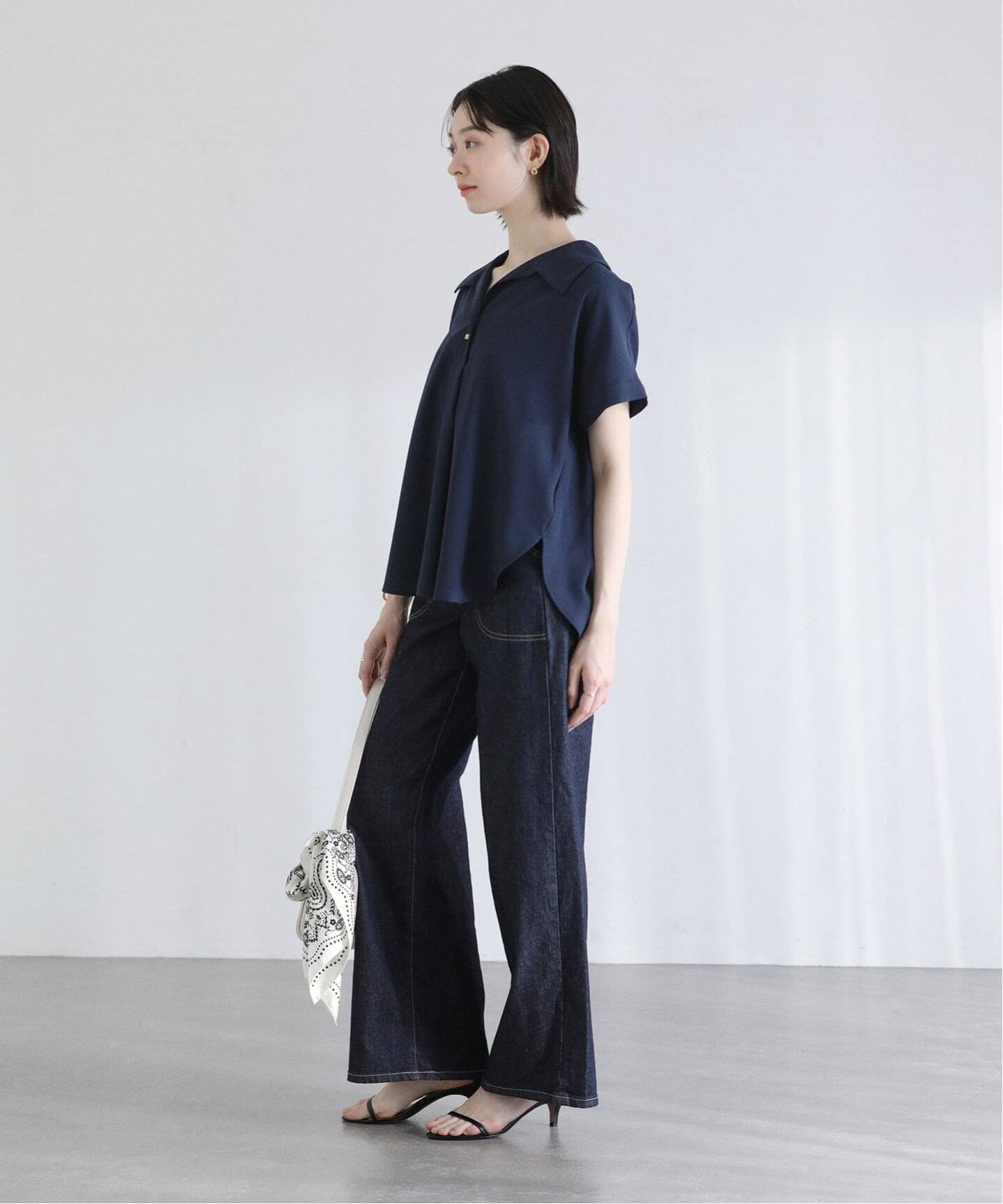 洗える】スキッパーカラーフレンチシャツ（シャツ／ブラウス）｜La