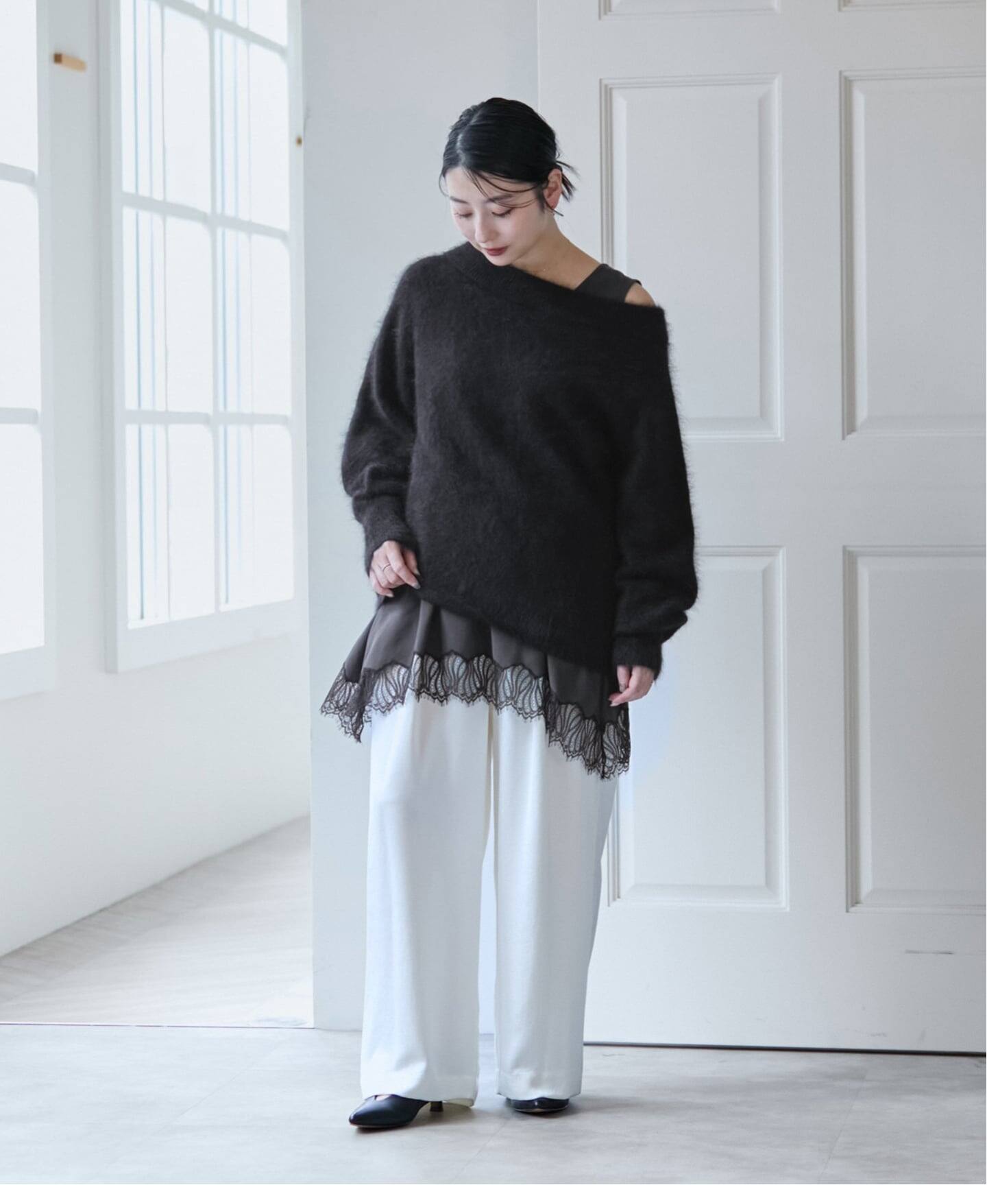 追加》【洗える】CHIGNON/シニヨン ヘムレースサテンタンク（シャツ 