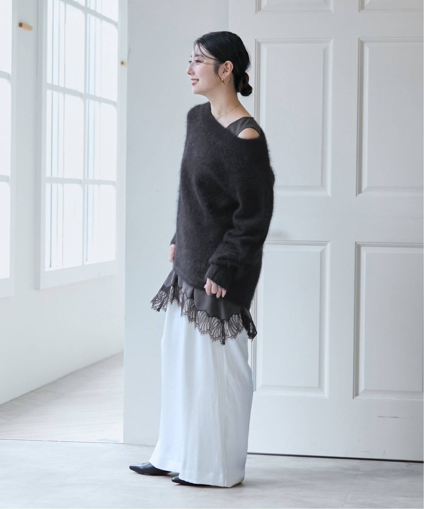 追加》【洗える】CHIGNON/シニヨン ヘムレースサテンタンク（シャツ 