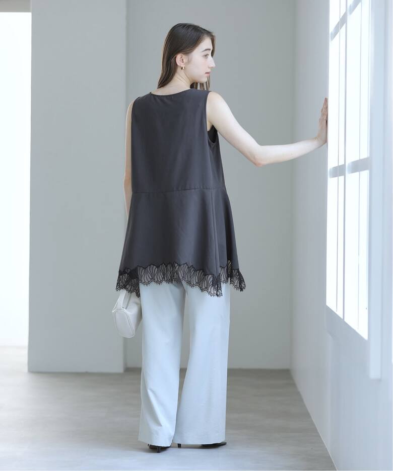 追加》【洗える】CHIGNON/シニヨン ヘムレースサテンタンク（シャツ 