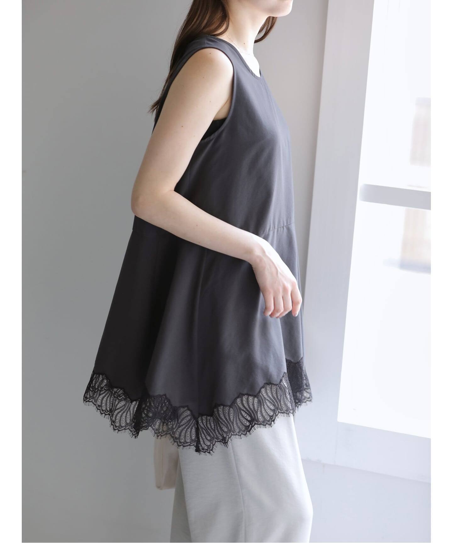 追加》【洗える】CHIGNON/シニヨン ヘムレースサテンタンク（シャツ 