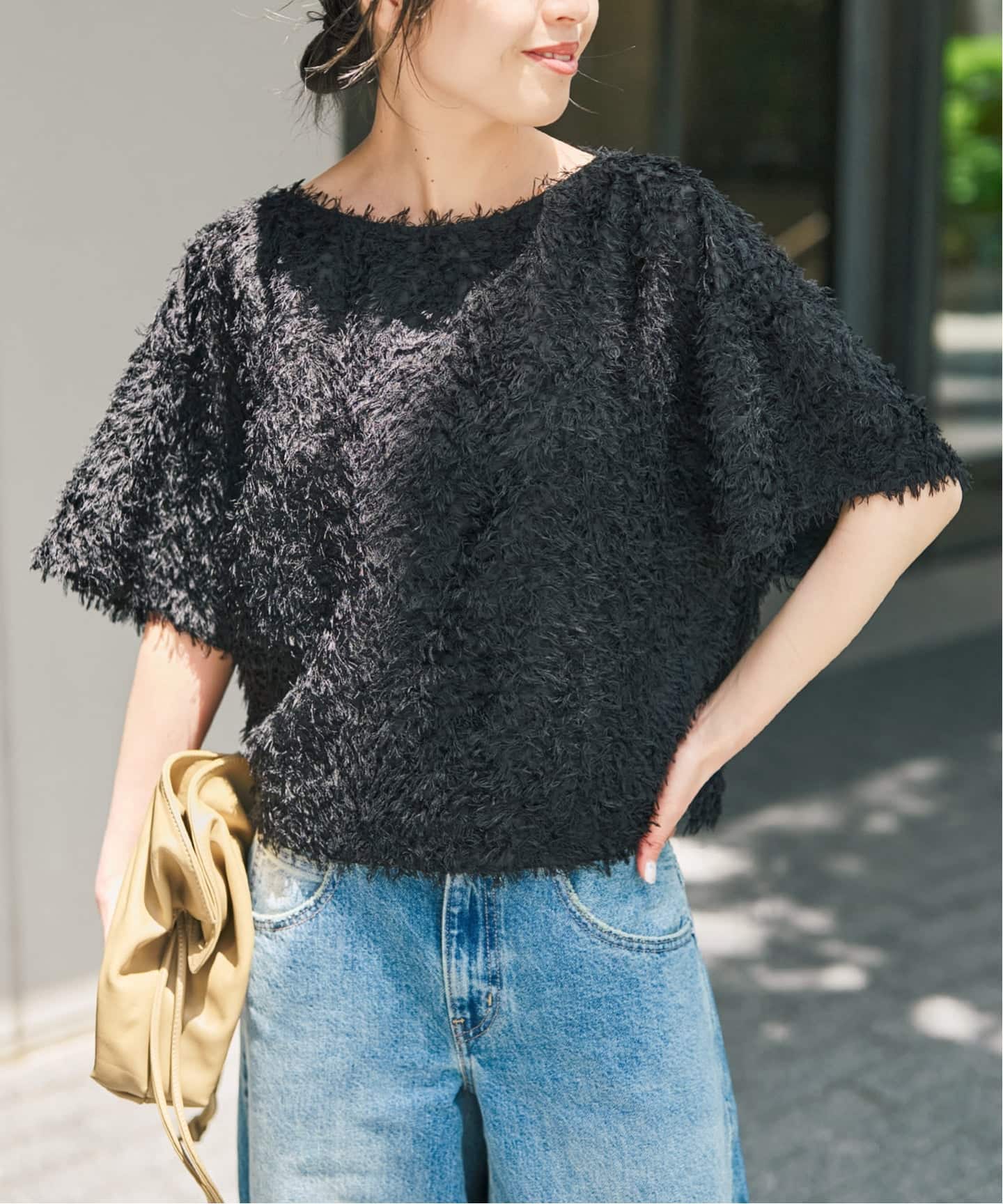 美品✨Spick & Span フェザーライクTブラウス　黒　F 追加2》フェザーライクTブラウス（シャツ／ブラウス）｜Spick & Span
