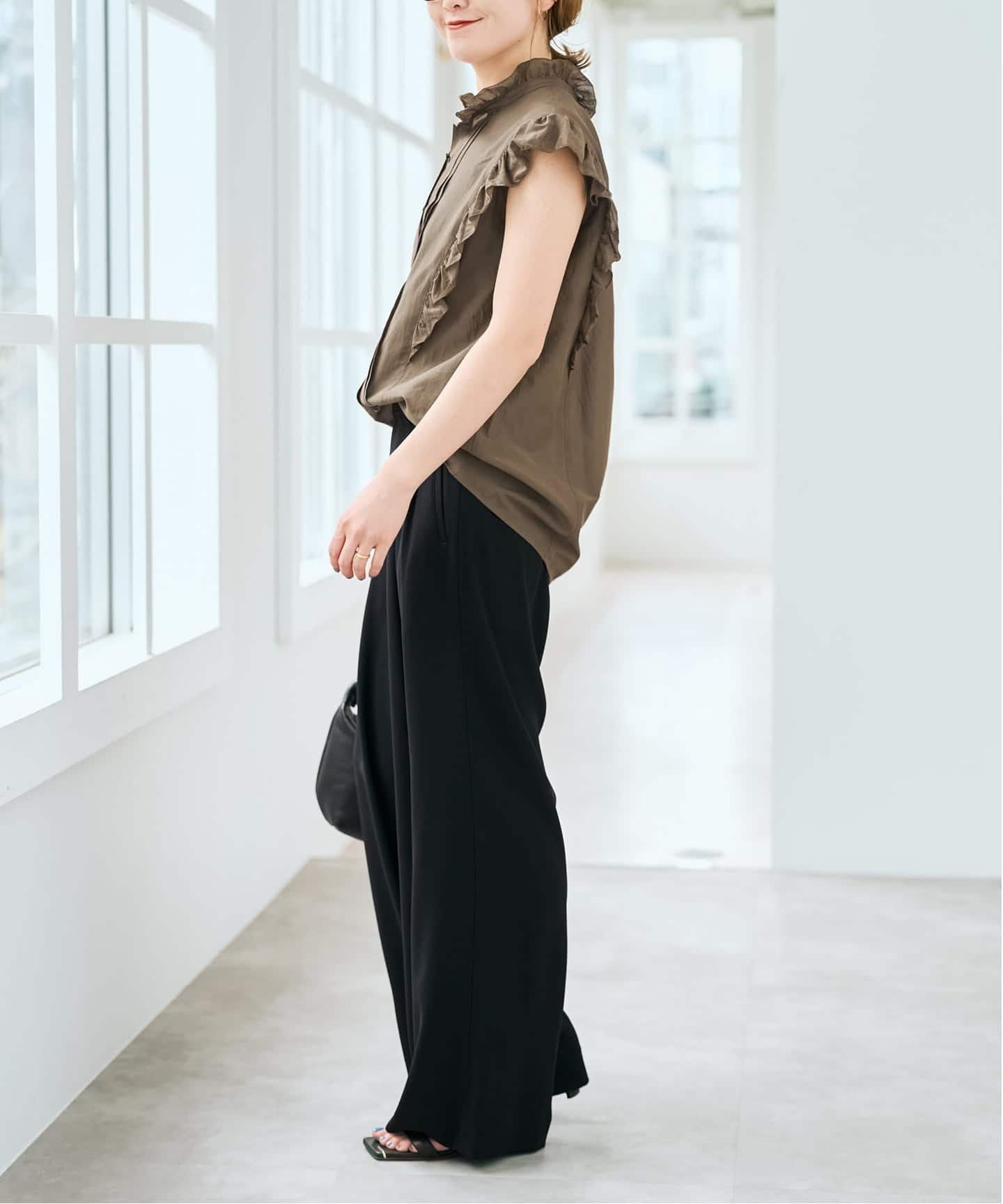 Spick  and  span コットンシルクフリルブラウス　黒 追加》コットンシルクフロントフリルブラウス（シャツ／ブラウス