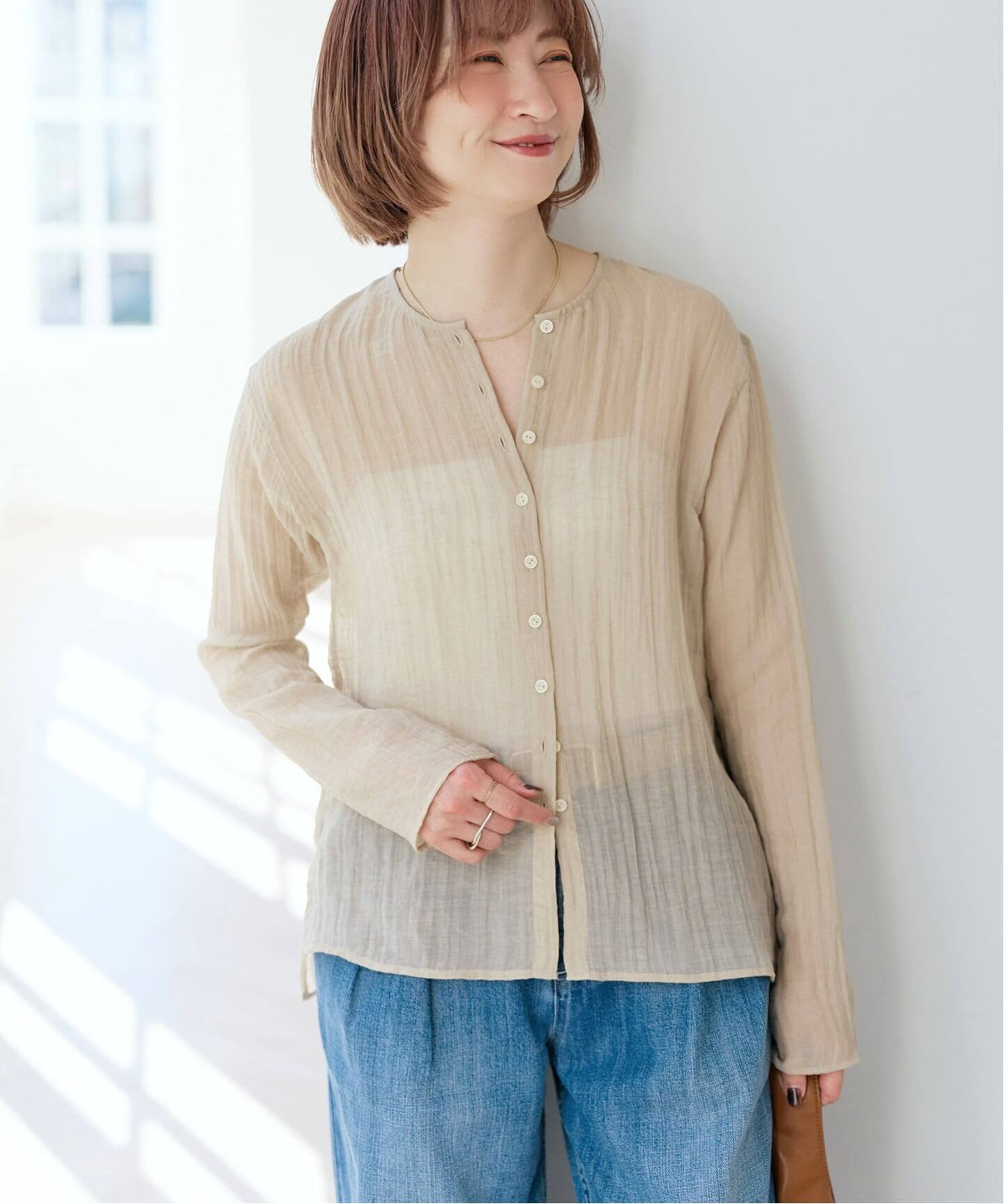 クレープクルーネックブラウス（シャツ／ブラウス）｜Spick & Span