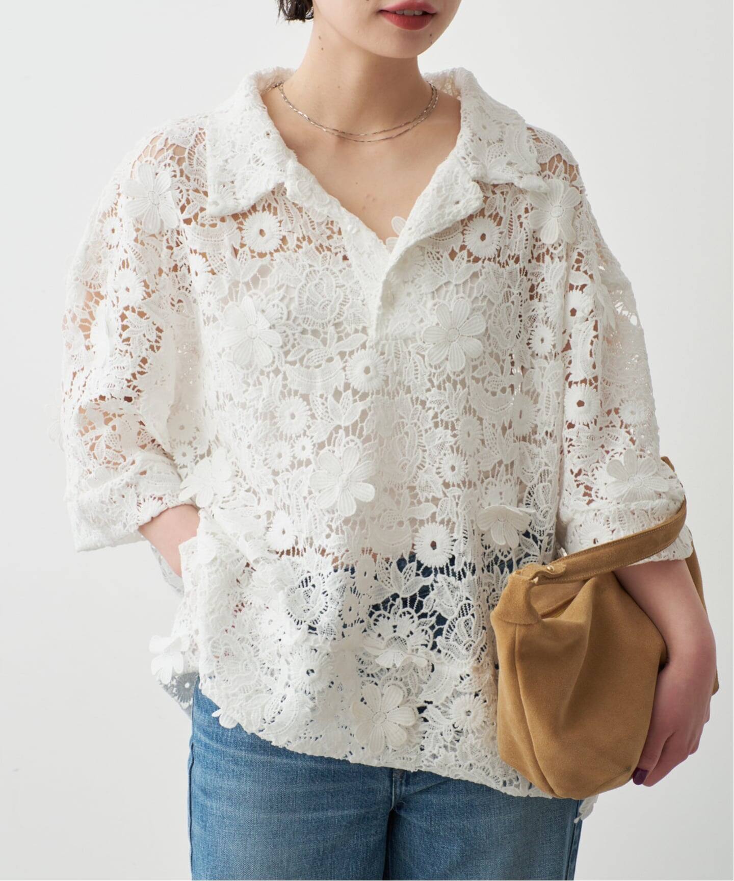 今期一部店舗+WEB限定　LAYASレース半袖シャツ　¥19,800 一部店舗+WEB限定》LAYAS/レイヤーズ レース半袖シャツ（シャツ