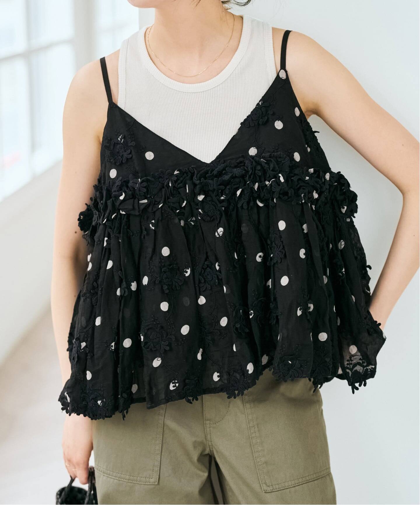 追加》crinkle crinkle crinkle 別注3D embroidery dot camisole 