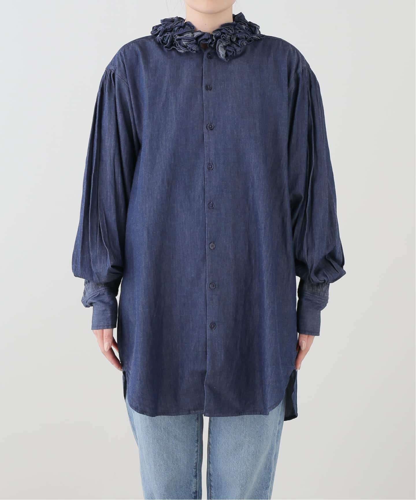 crinkle crinkle crinkle / indigo frill collar shirts（シャツ