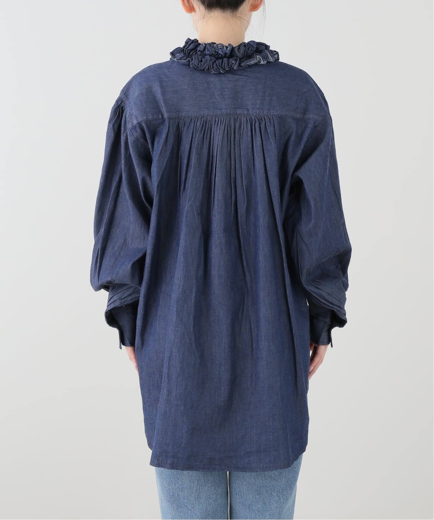 crinkle crinkle crinkle / indigo frill collar shirts（シャツ 