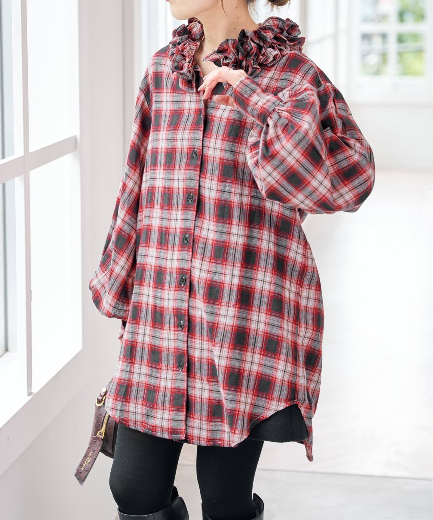 別注 予約 crinkle check frill collar shirts シャツ ブラウス Spick Span スピック スパン の通販