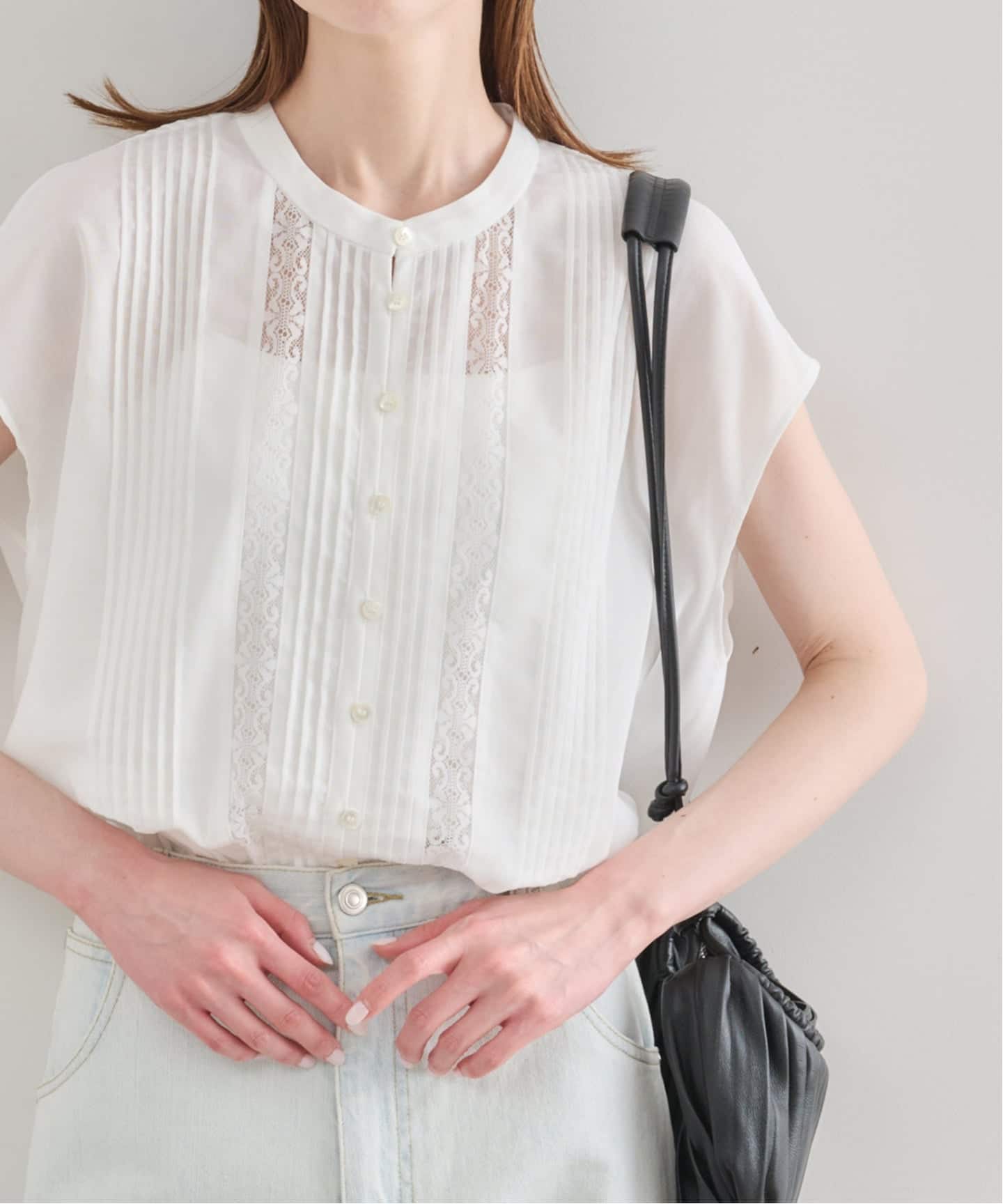 WEB限定 / 追加》レースピンタックフレンチスリーブブラウス（シャツ