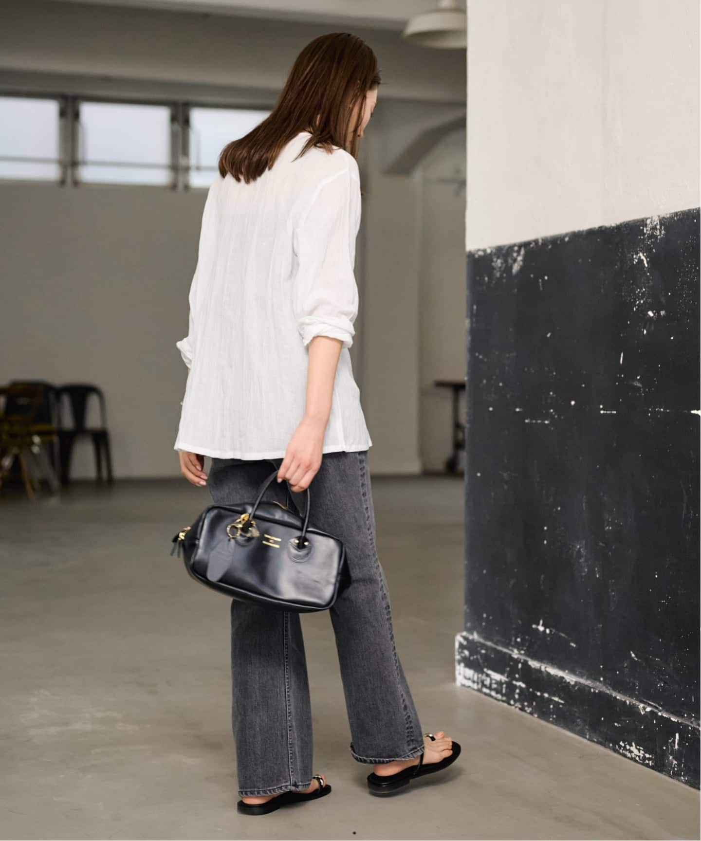 FRAMeWORK／LINEN  クレープヘンリーネックブラウス LINENmixクレープヘンリーネックブラウス（シャツ／ブラウス