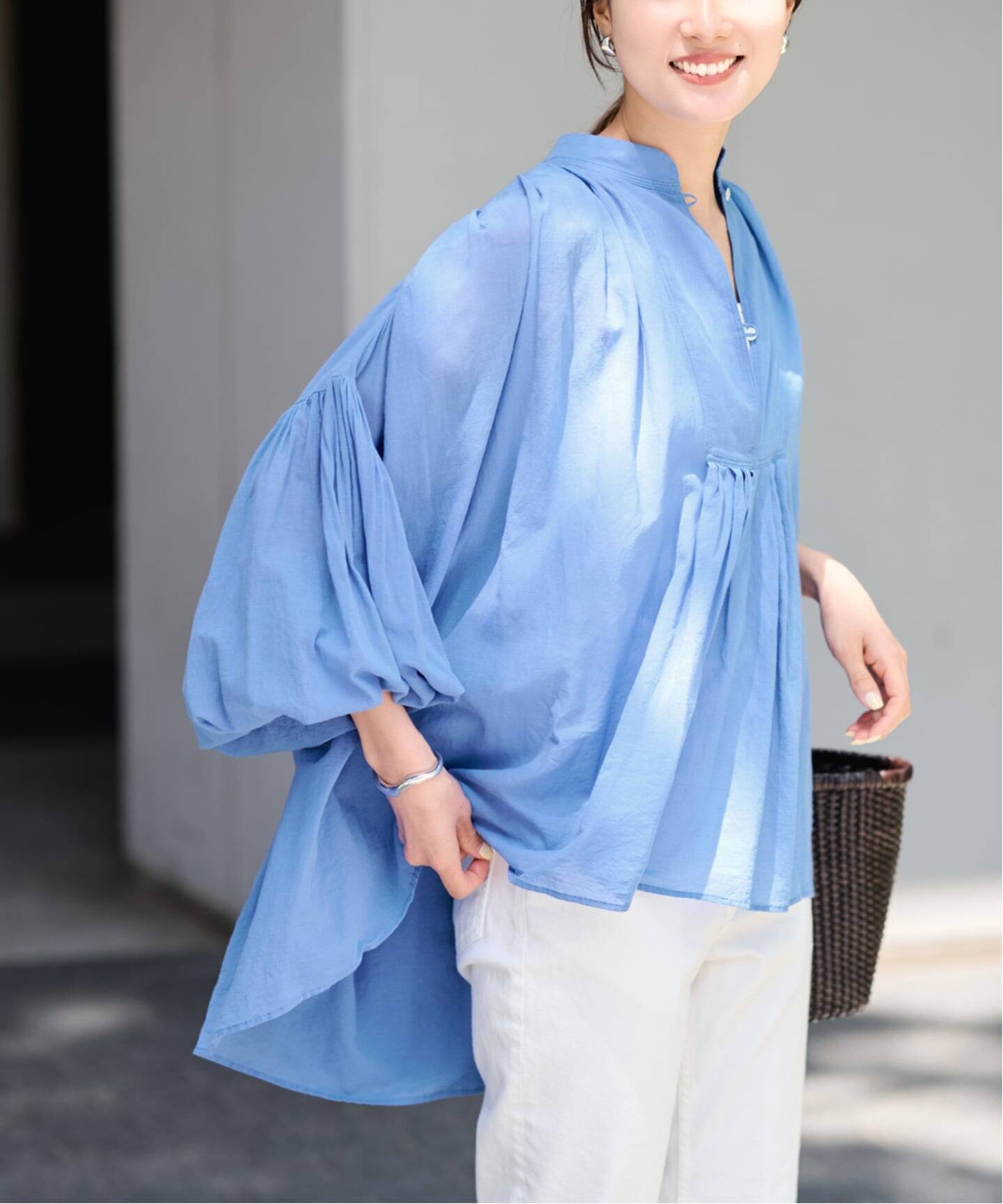 ≪一部店舗+WEB限定 / 追加≫コットンシフォンタックブラウス（シャツ 