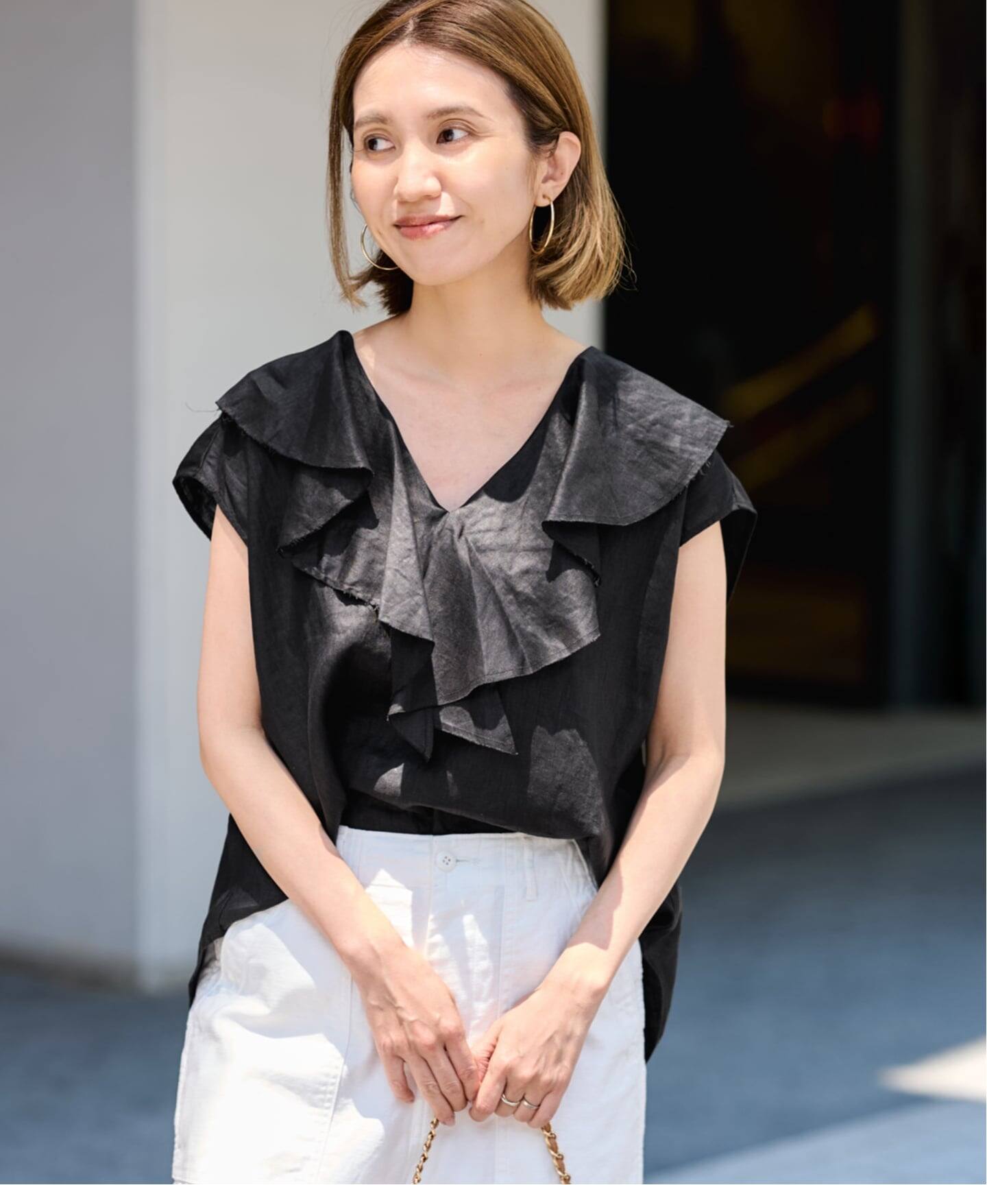 ≪WEB限定 / 追加≫フレンチリネンフリルプルオーバー（シャツ
