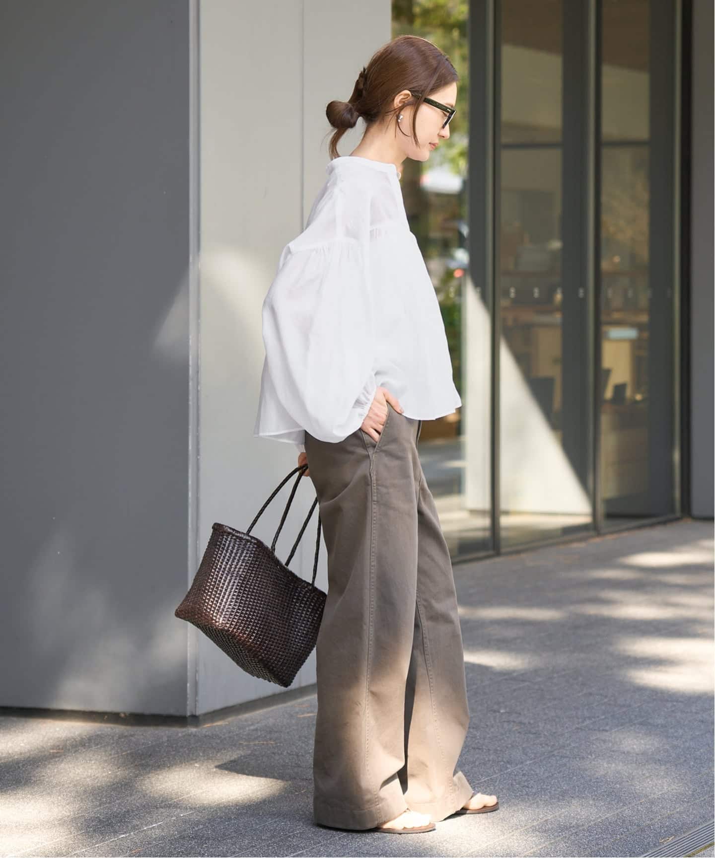 専用　チェックギャザーブラウス【WHITE BASE】他 スタンドネックギャザーブラウス