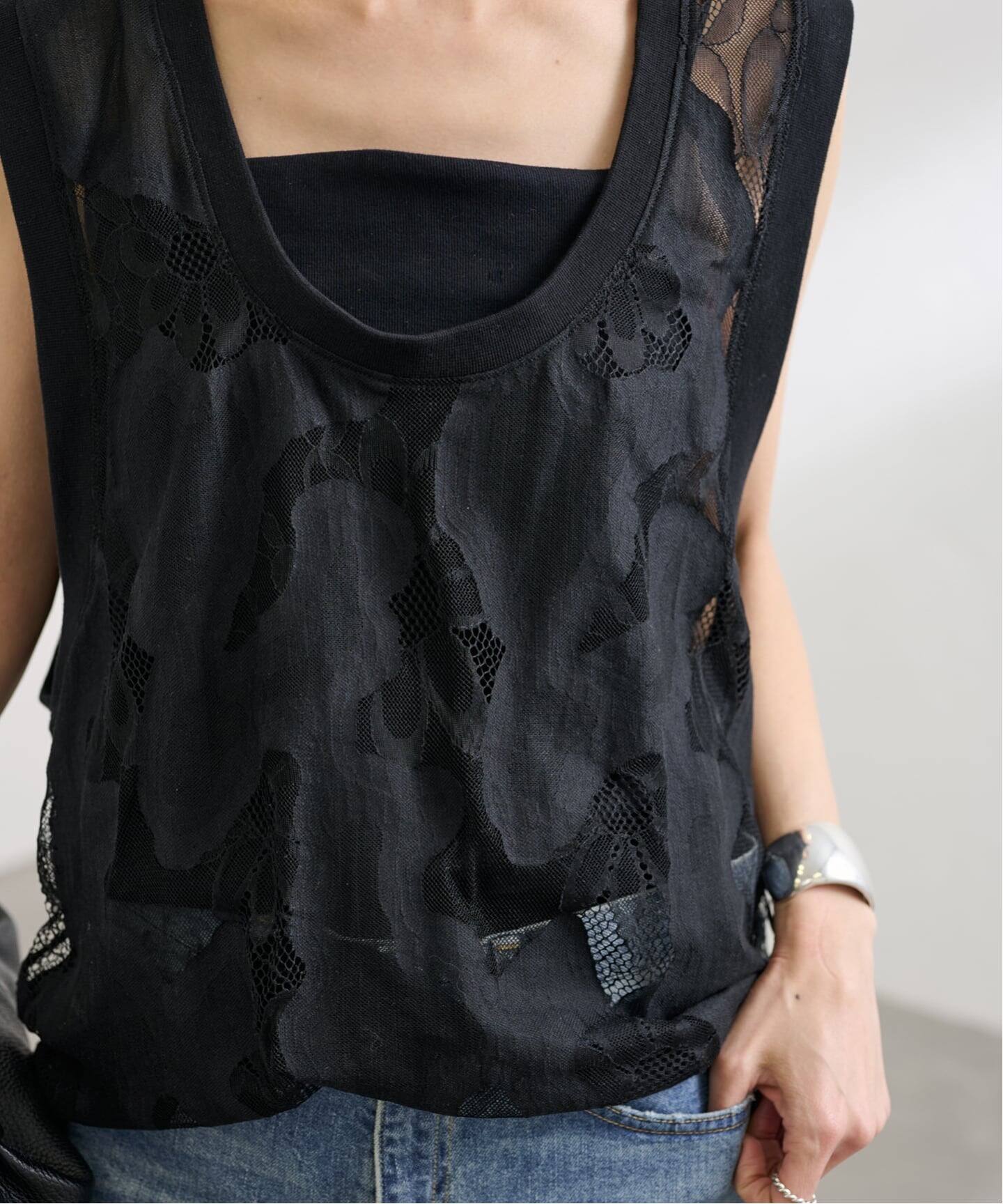 25SSフレームワークESTHE OVERSIZED SHEER LACE V ≪追加予約≫ESTHE OVERSIZED SHEER LACE ベスト（シャツ／ブラウス