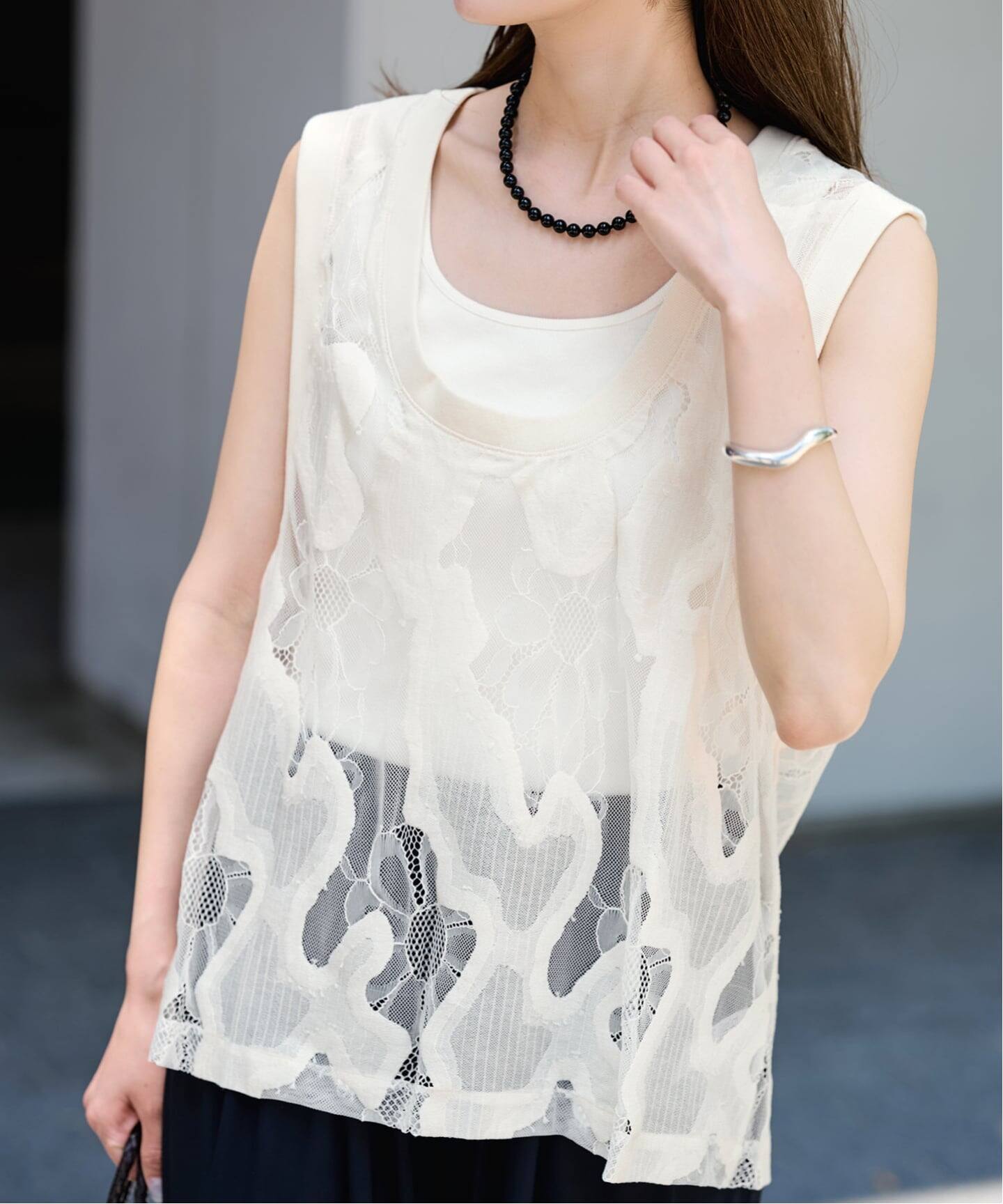 ≪追加予約≫ESTHE OVERSIZED SHEER LACE ベスト（シャツ／ブラウス