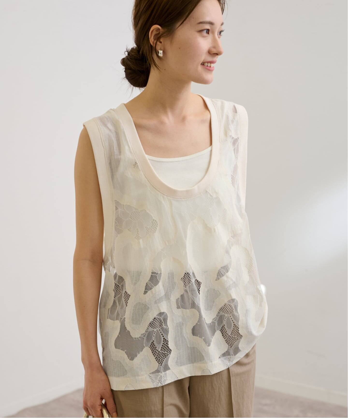 25SSフレームワークESTHE OVERSIZED SHEER LACE V Oversized Sheer Lace Shirt • ESTHE