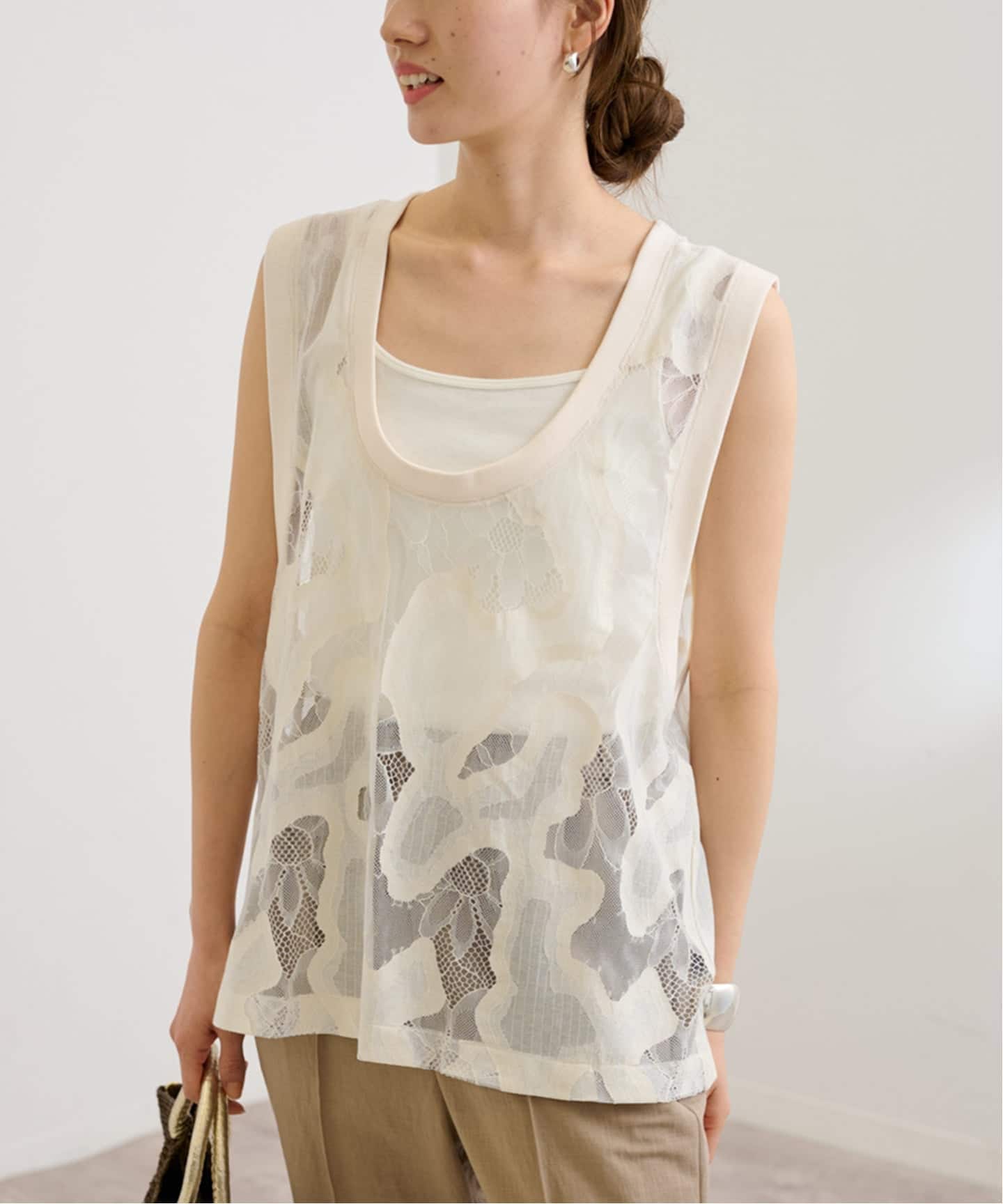 ≪追加≫ESTHE OVERSIZED SHEER LACE ベスト（シャツ／ブラウス