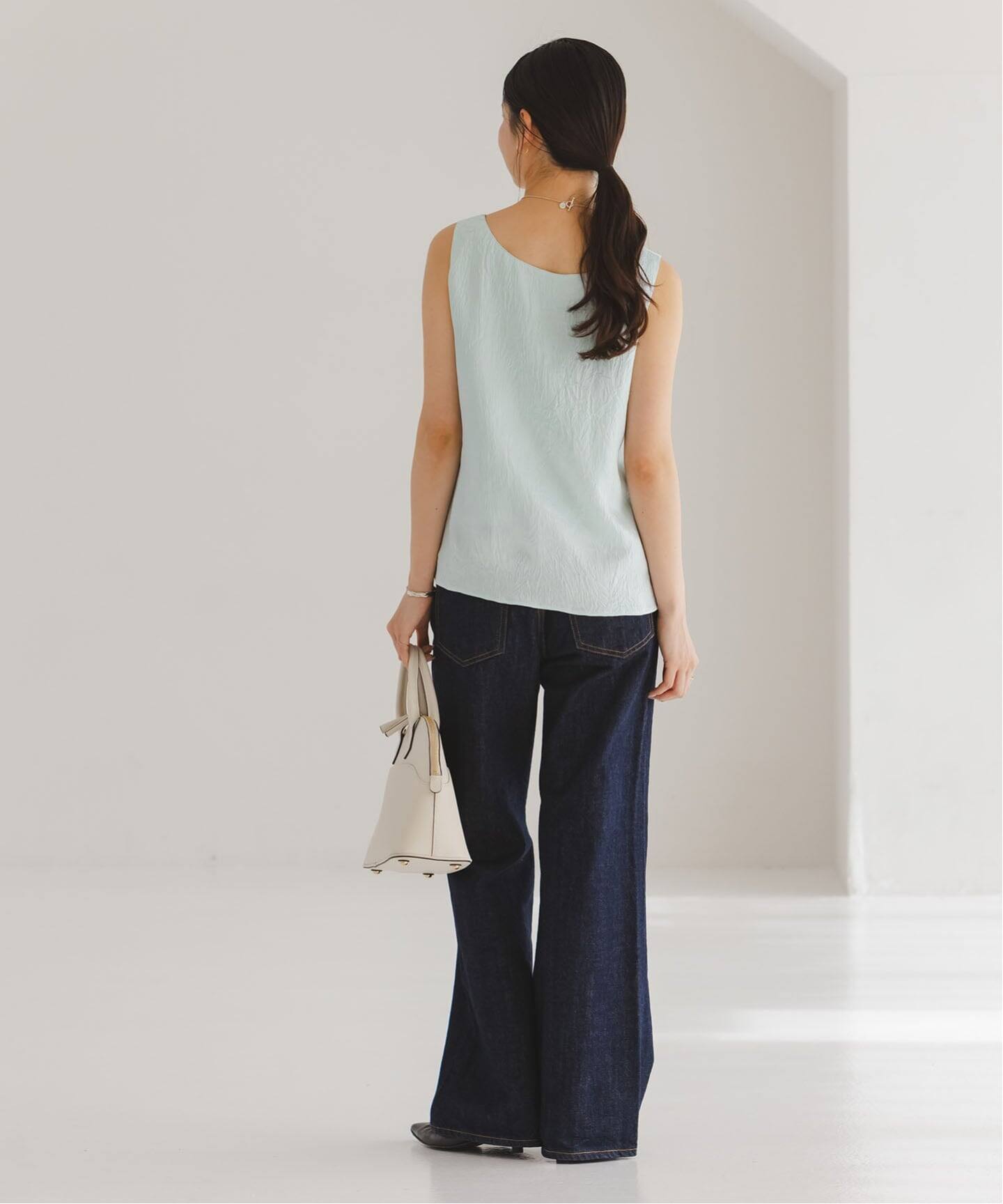 セットアップ対応》リンクルサテン2WAYタンク（シャツ／ブラウス