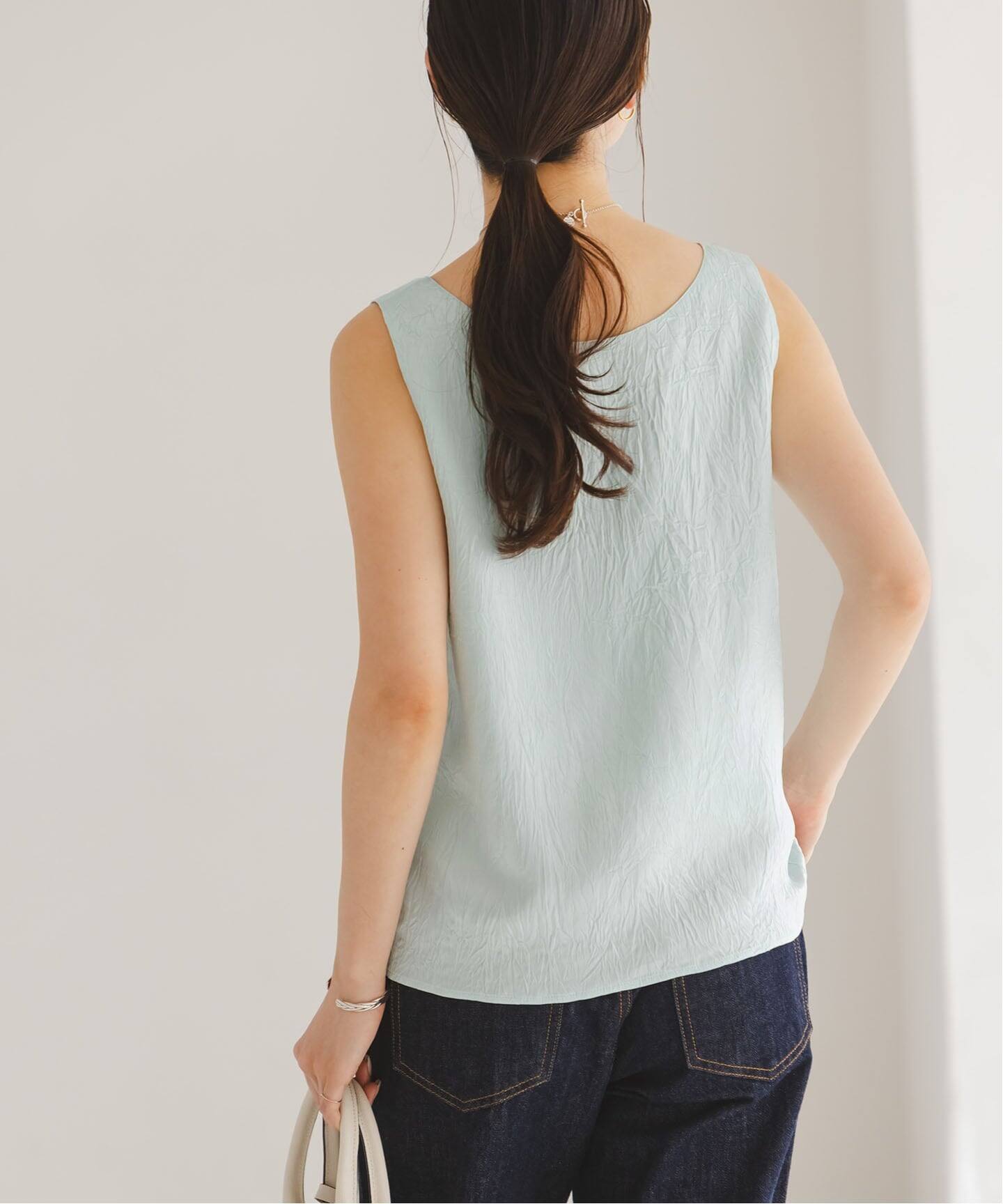 セットアップ対応》リンクルサテン2WAYタンク（シャツ／ブラウス