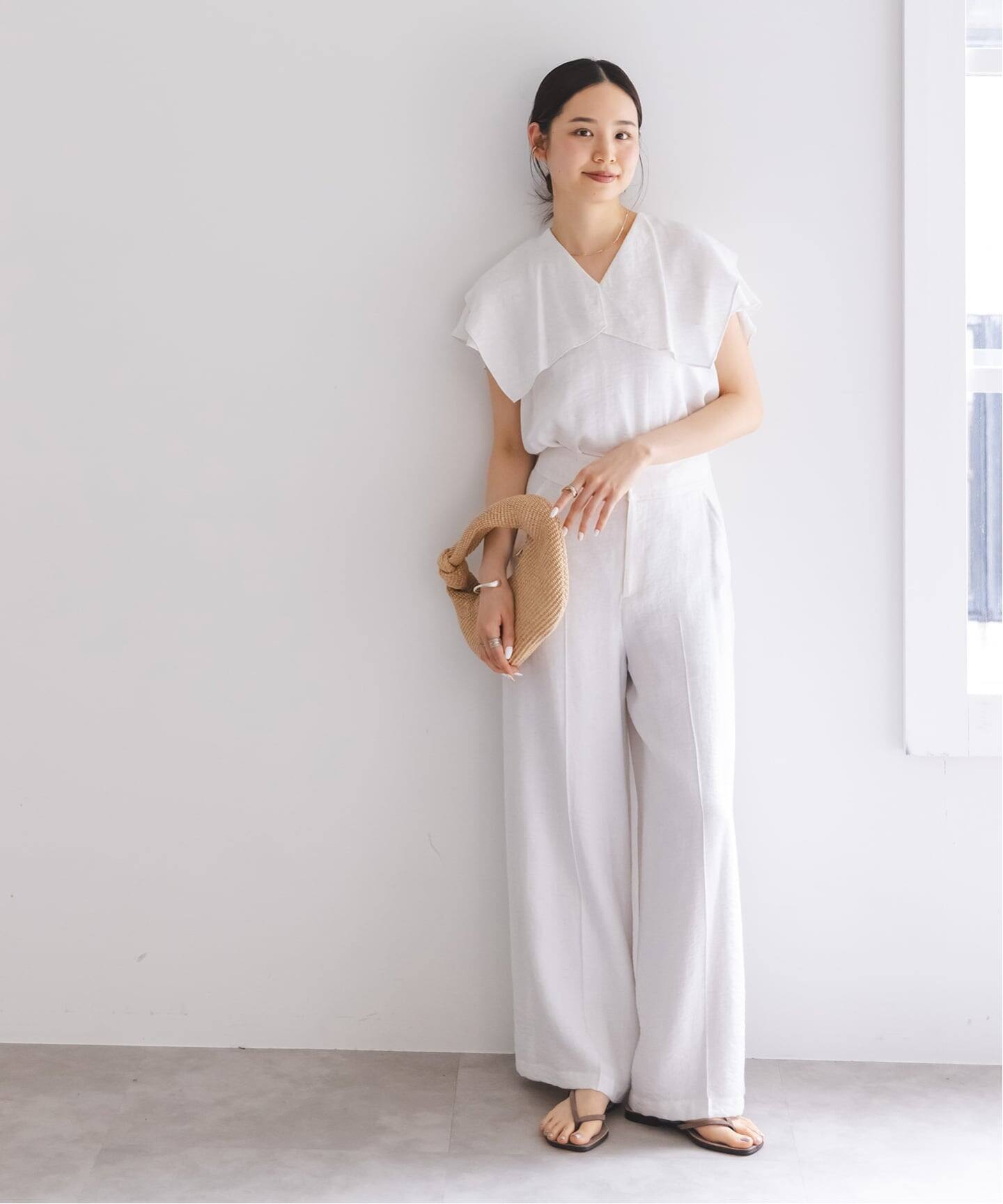 WEB限定追加》【洗える】ファジーリネンスクエアケープブラウス 