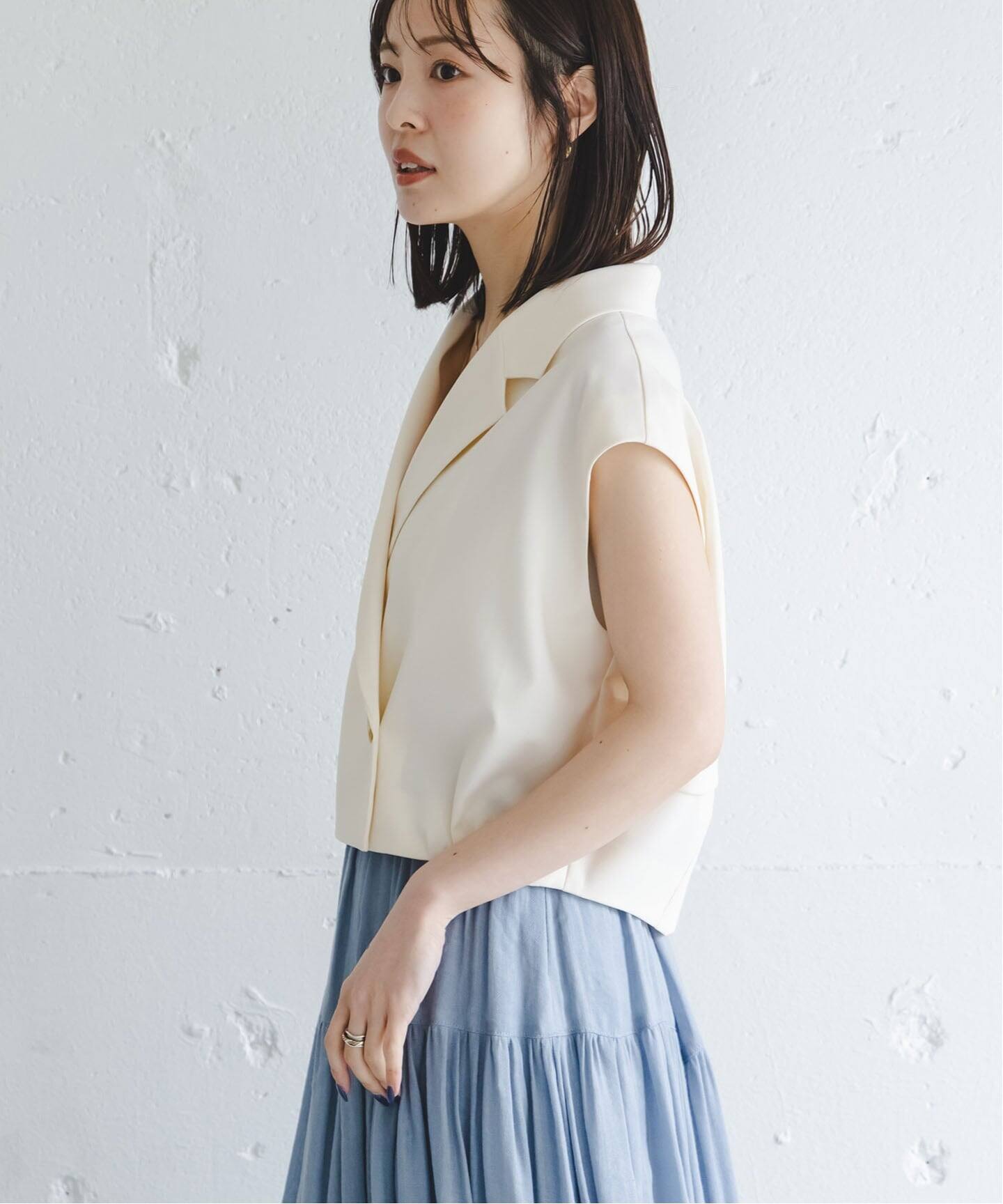 セットアップ対応》エステルツイルショートジレブラウス（シャツ