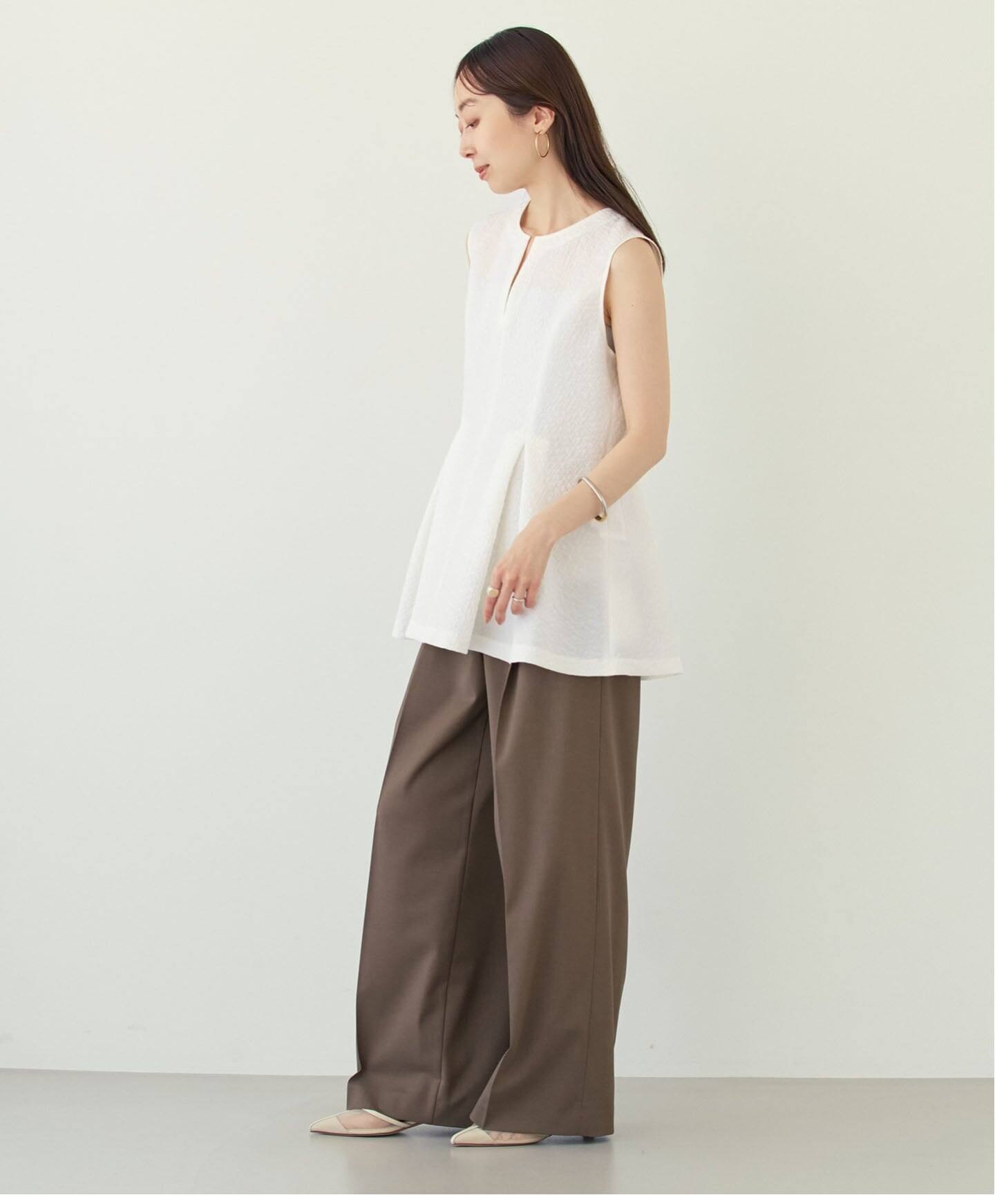 洗える】ミックスシアーノイズペプラムブラウス（シャツ／ブラウス