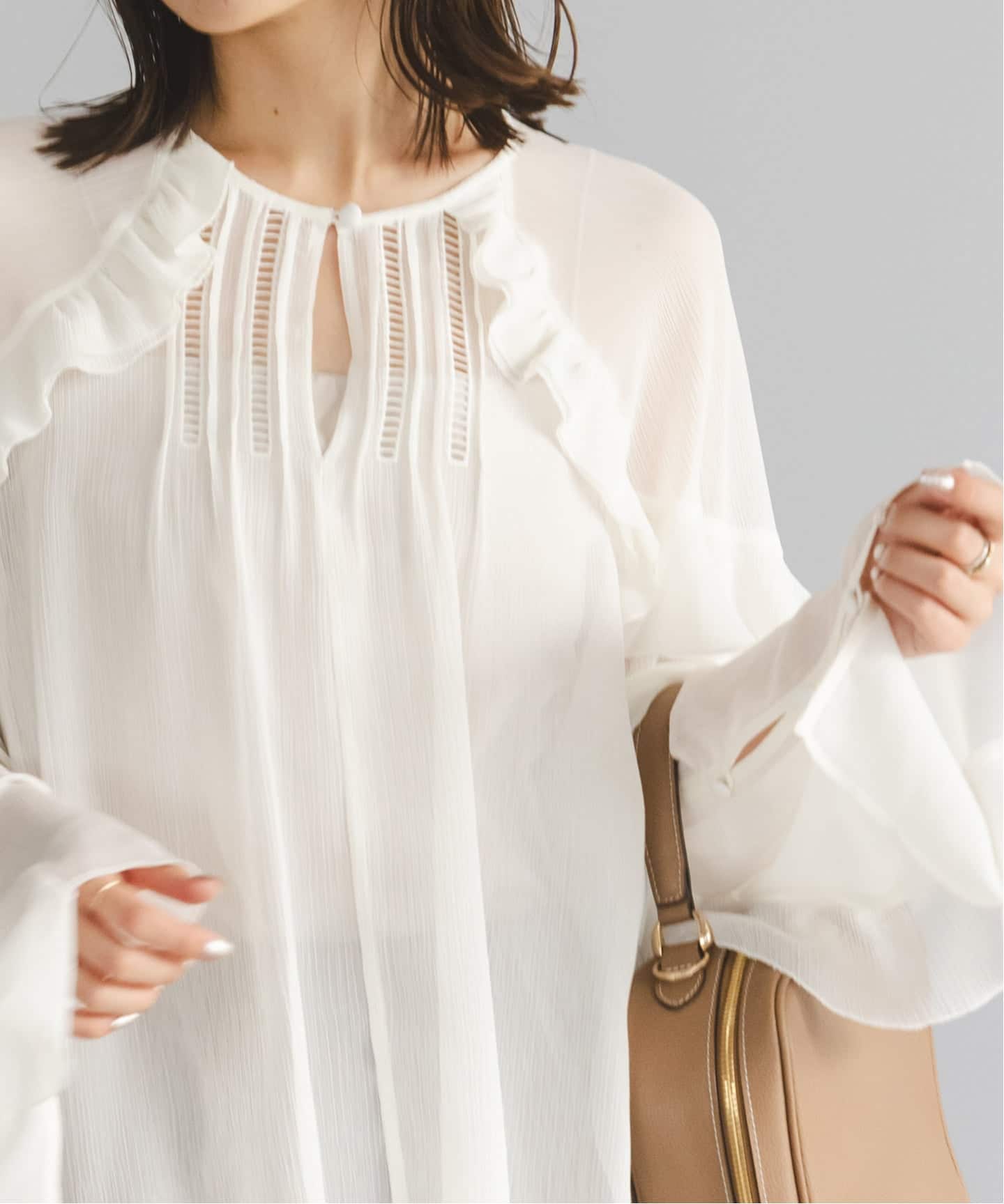 WEB&ルミネ新宿店限定追加》【NOBLE×L'AUBE BLANC】楊柳フリル梯子刺繍