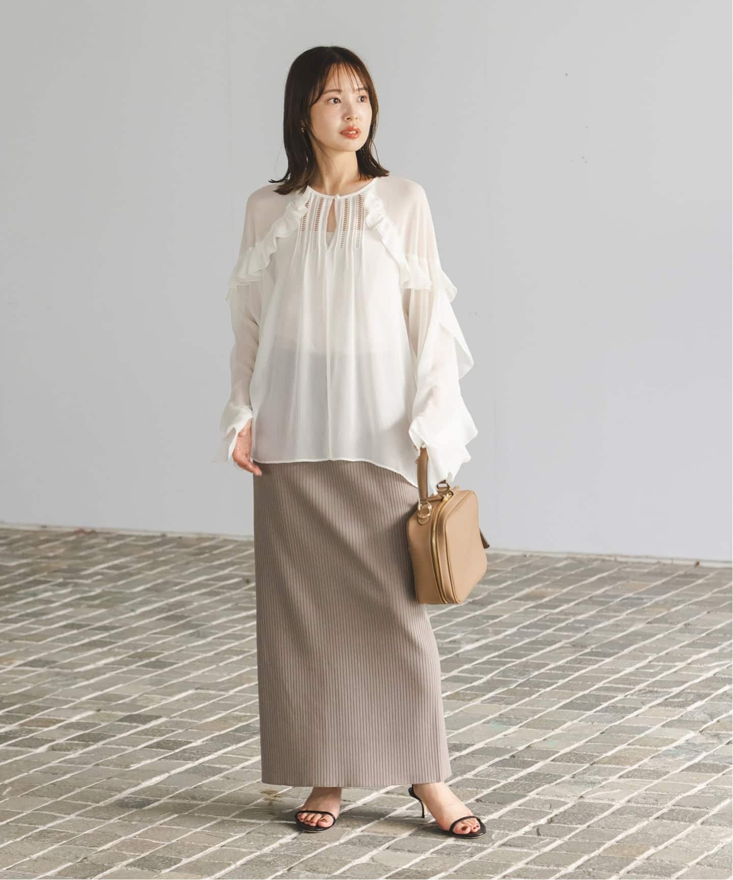 NOBLE×L’AUBE BLANC 楊柳フリル梯子刺繍ブラウス WEB&ルミネ新宿店限定追加》【NOBLE×L'AUBE BLANC】楊柳フリル梯子刺繍