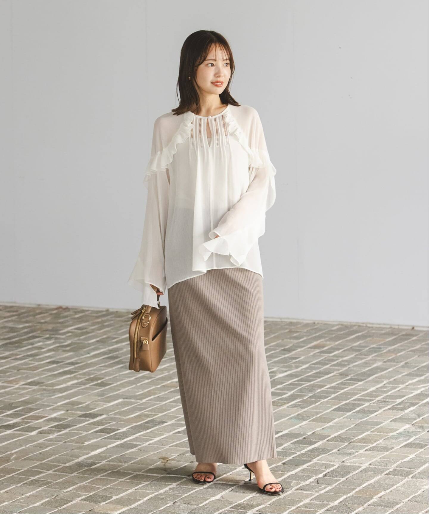 【Noble×L'AUBE BLANC】楊柳フリル梯子刺繍ブラウス WEB&ルミネ新宿店限定追加》【NOBLE×L'AUBE BLANC】楊柳フリル梯子刺繍