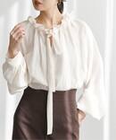 スタンドフリルボウタイブラウス