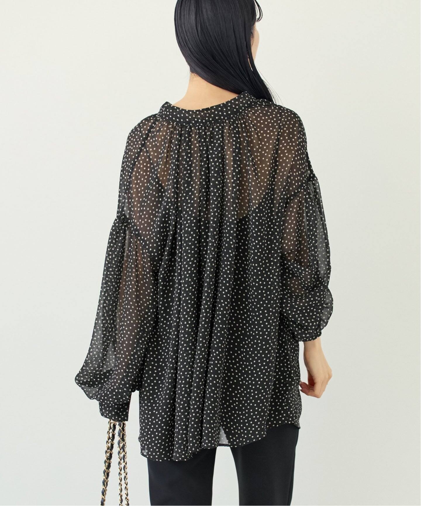NOBLE 2way ドット シフォン ブラウス NOBLE｜【洗える】ドットシフォンギャザーボウタイブラウス | Rakuten