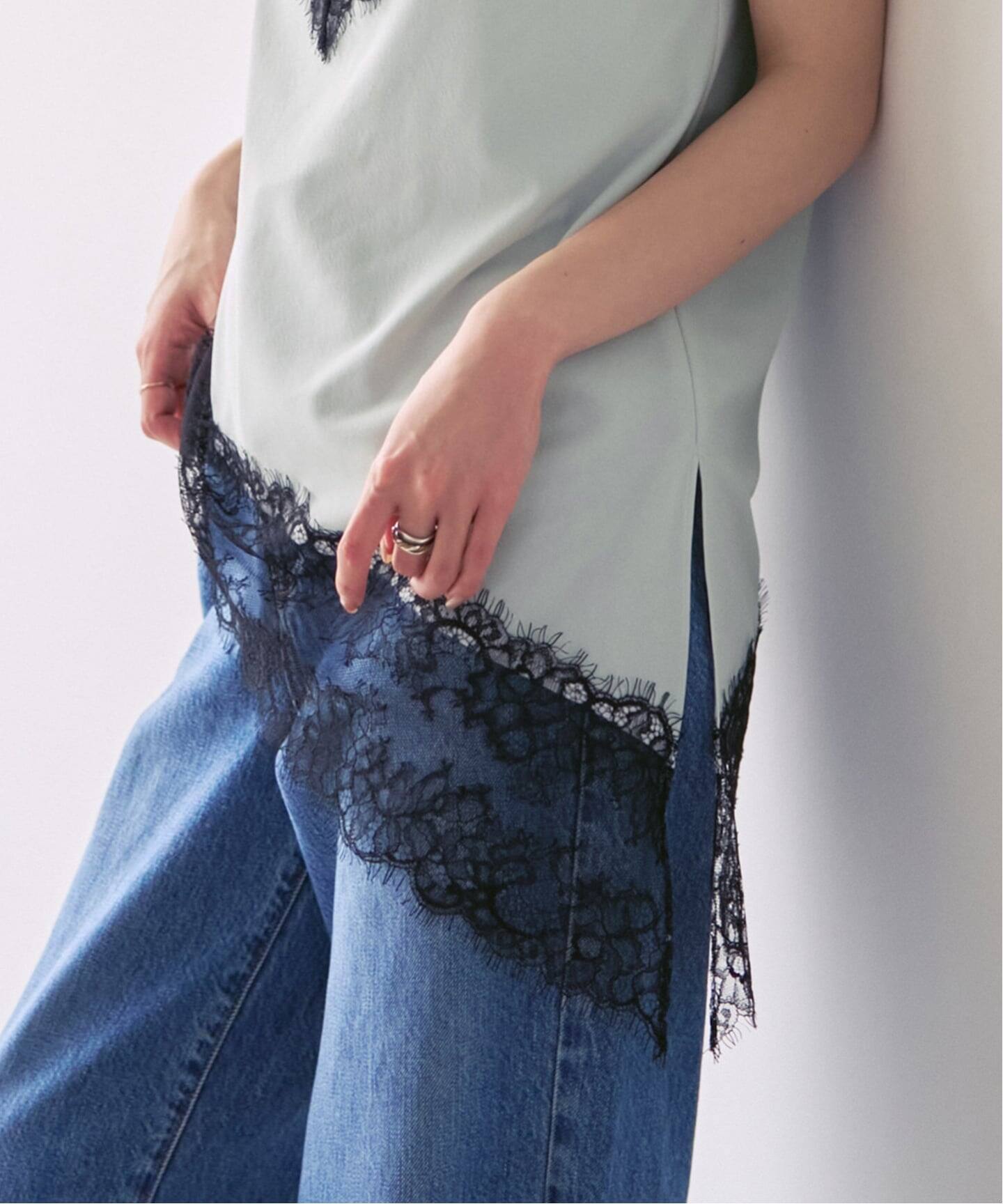 ROOM NO.8 BLACK/ルームエイト TRICOT WITH LACE CAMI（キャミソール