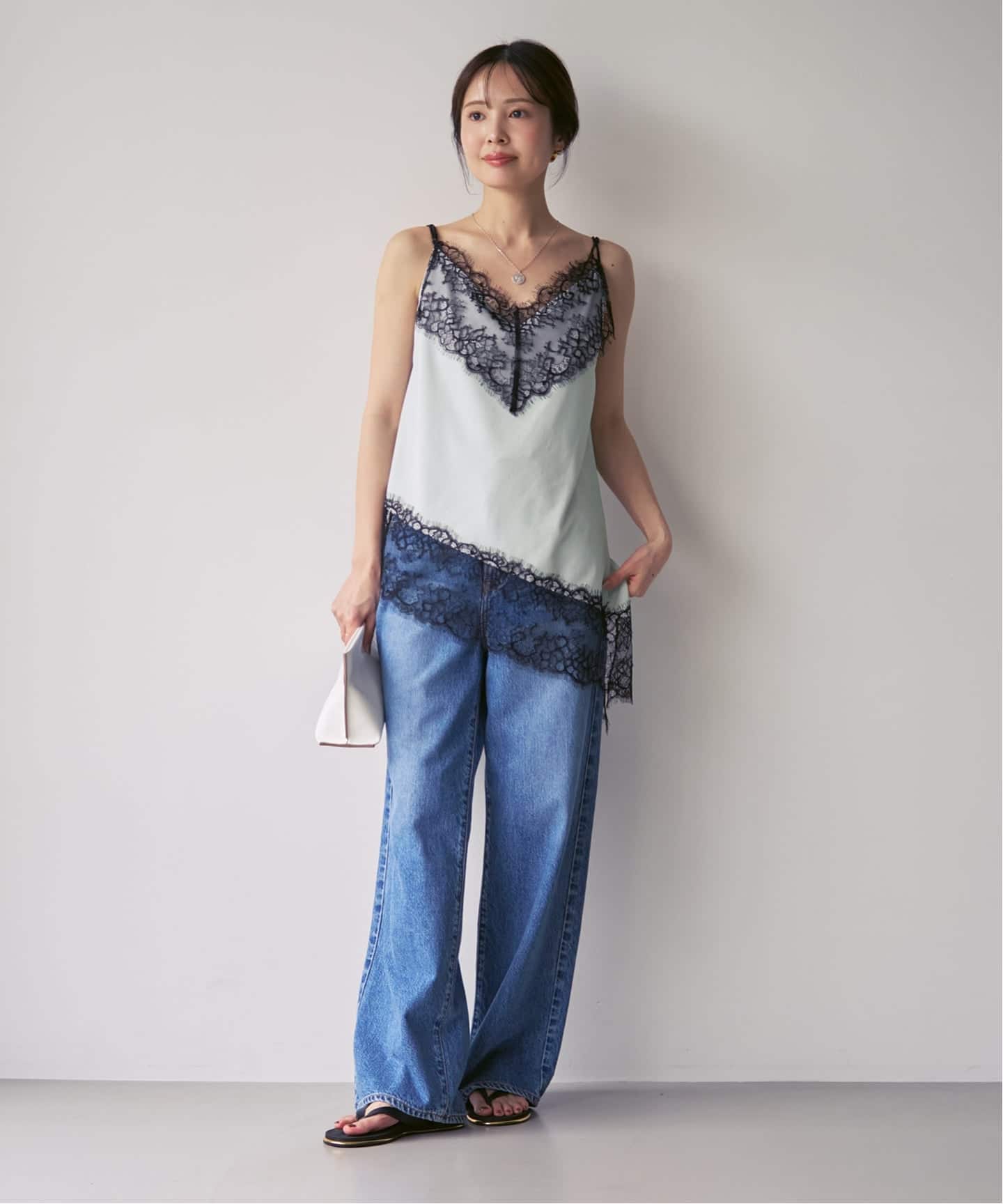 ROOM NO.8 BLACK/ルームエイト TRICOT WITH LACE CAMI（キャミソール