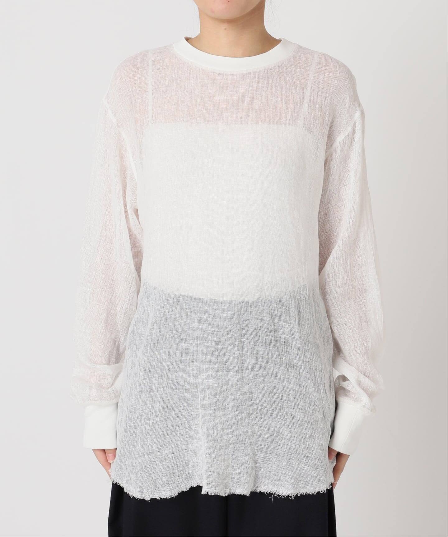 CALMERカルメール　リネン　メッシュリブブラウス　白 完売品 予約》LINEN MESH T-BLOUSE / リネンメッシュTブラウス（シャツ