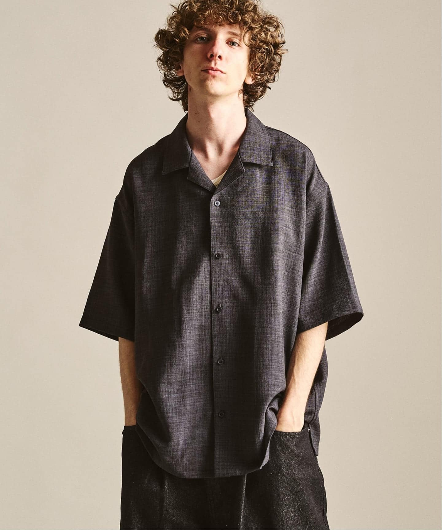 【本日限定お値下げ】THE CRIMIE 黒 七部丈シャツ/甚平 Reflax キャンバスオープンカラーシャツ（シャツ／ブラウス）｜417