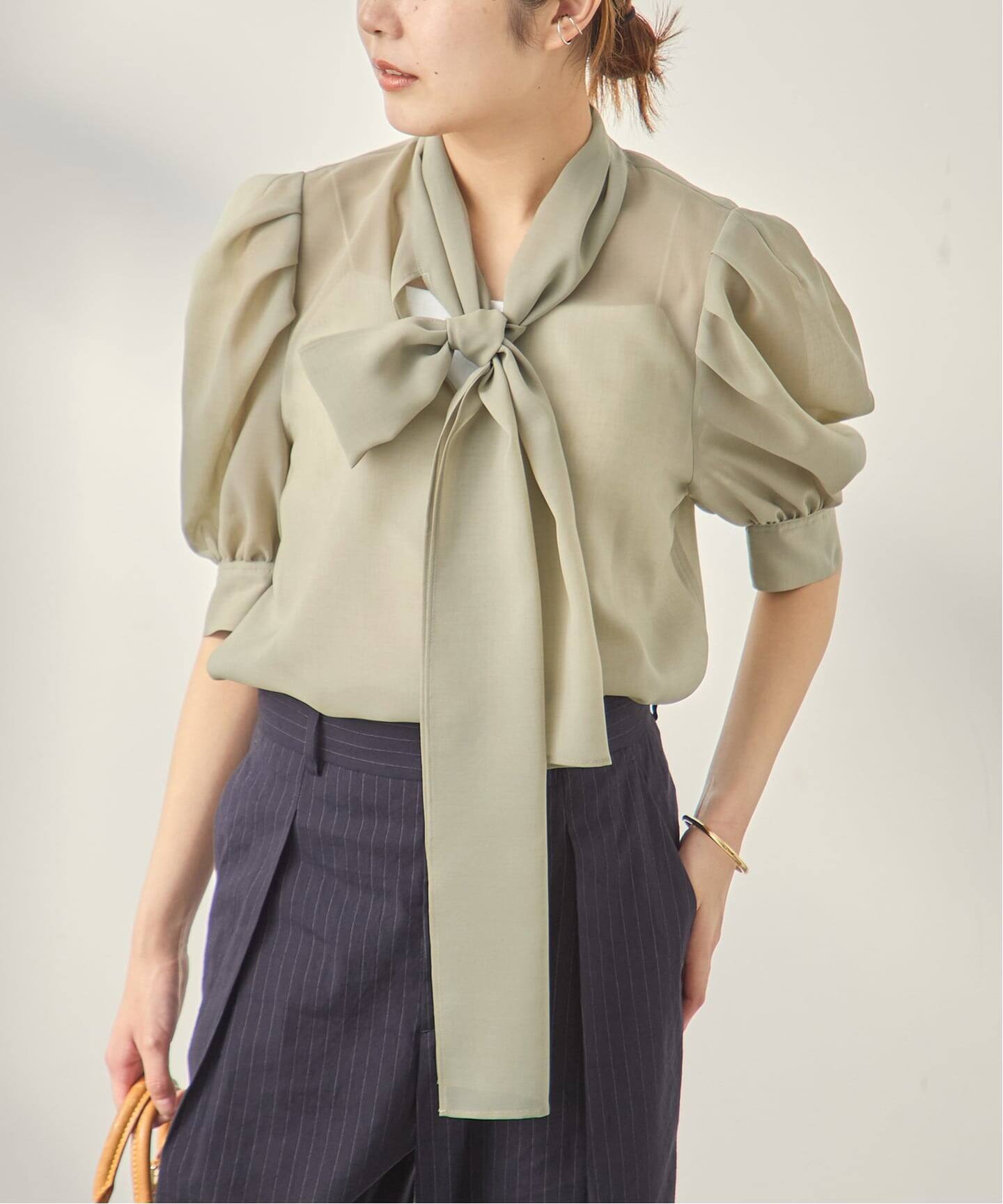 Sheer Bow ブラウス Sheer Bow Detail L/S Shirt | Black – Parlour X