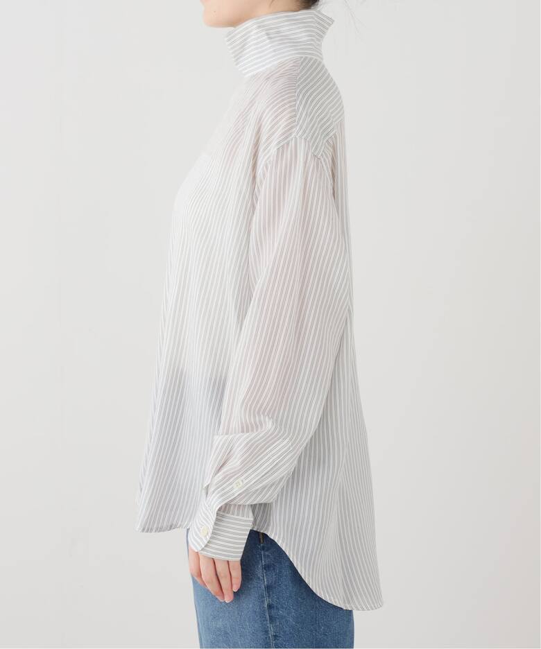 TIBI/ティビ Ultra Light Silk Tencel Striped Funnel Neck シャツ 