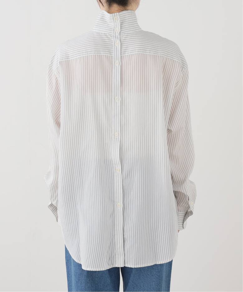 TIBI/ティビ Ultra Light Silk Tencel Striped Funnel Neck シャツ 