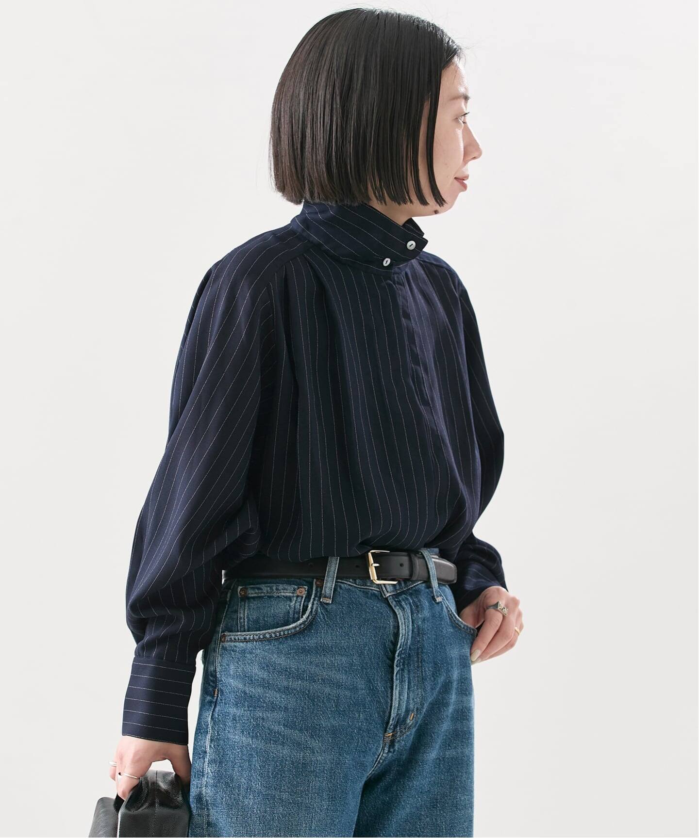 A PUPIL/ア ピューピル】別注 HNK RGLN BL STRIPES：ブラウス（シャツ