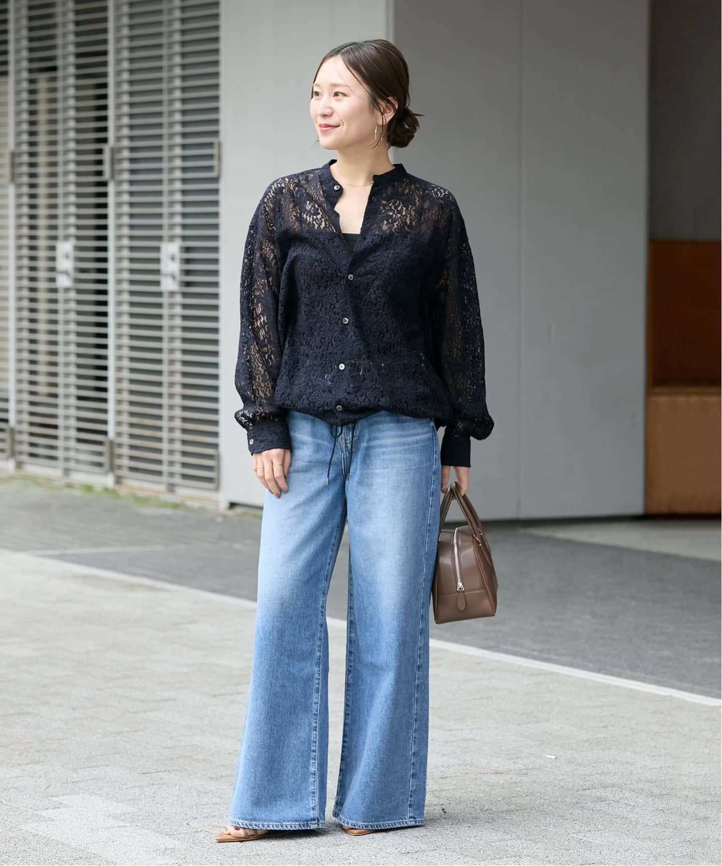 WEB限定》スタンドカラーレースロングスリーブブラウス（シャツ