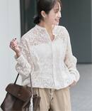 《WEB限定》スタンドカラーレースロングスリーブブラウス