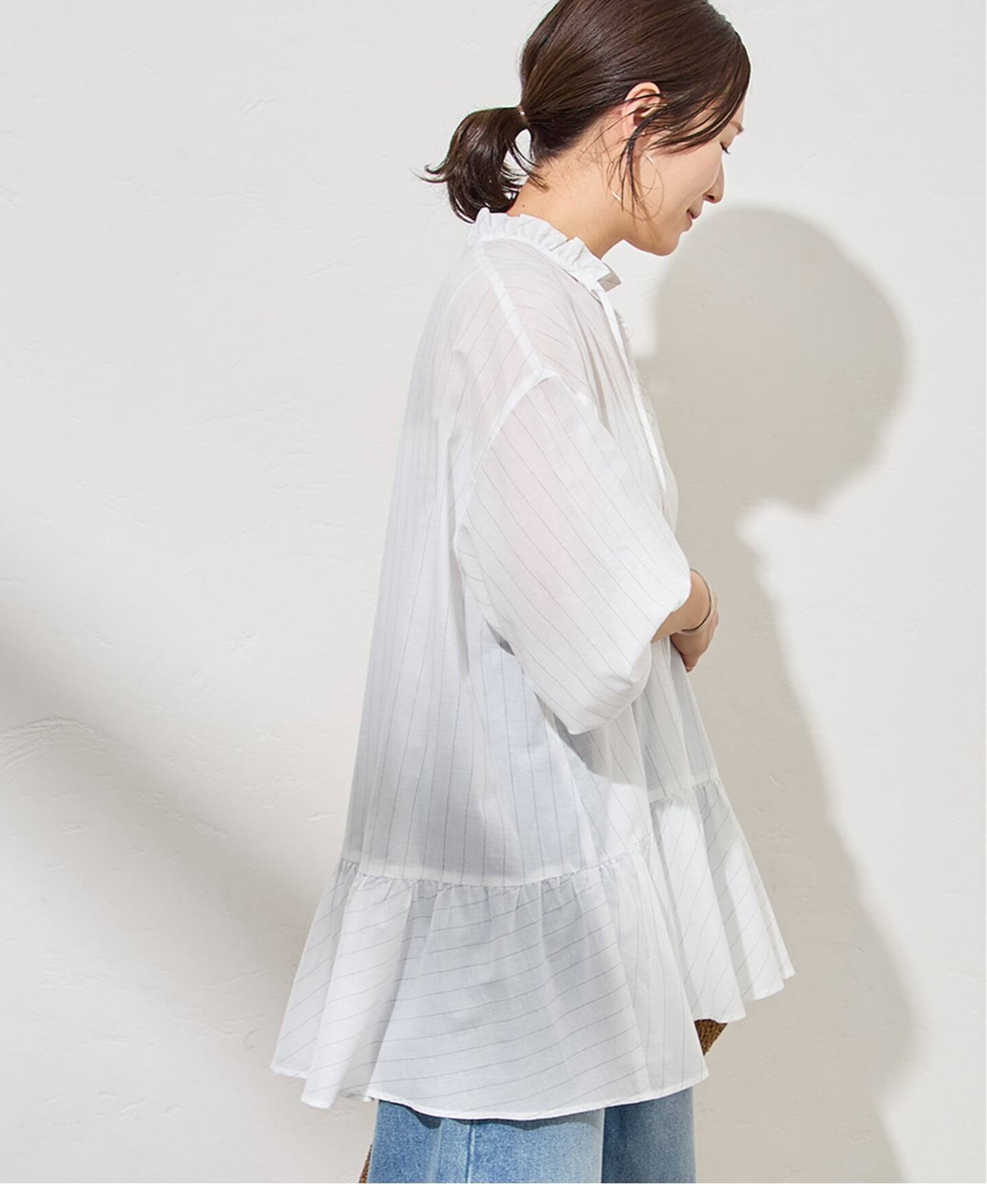 laraponprity様#newans Aラインチュニックブラウス 1 新品 ピンストライプボイルAラインチュニックブラウス（シャツ／ブラウス