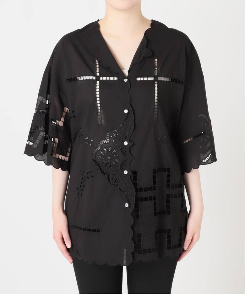 新品タグ付き BEAUTY&YOUTH カットワークレース シャツ ブラウス 黒 