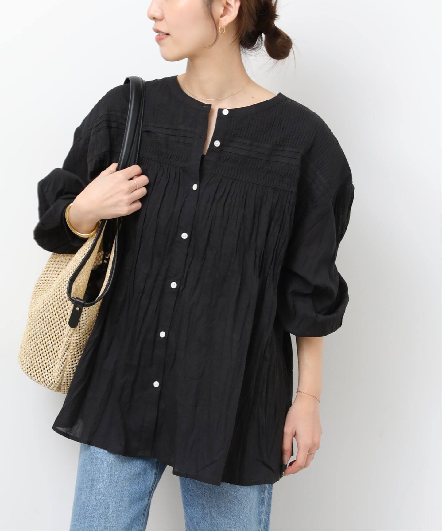 【新品タグ付き】25SS コットンピンタックブラウス BLACK 新品タグ付き】25SS コットンピンタックブラウス BLACK 別注｜コットン