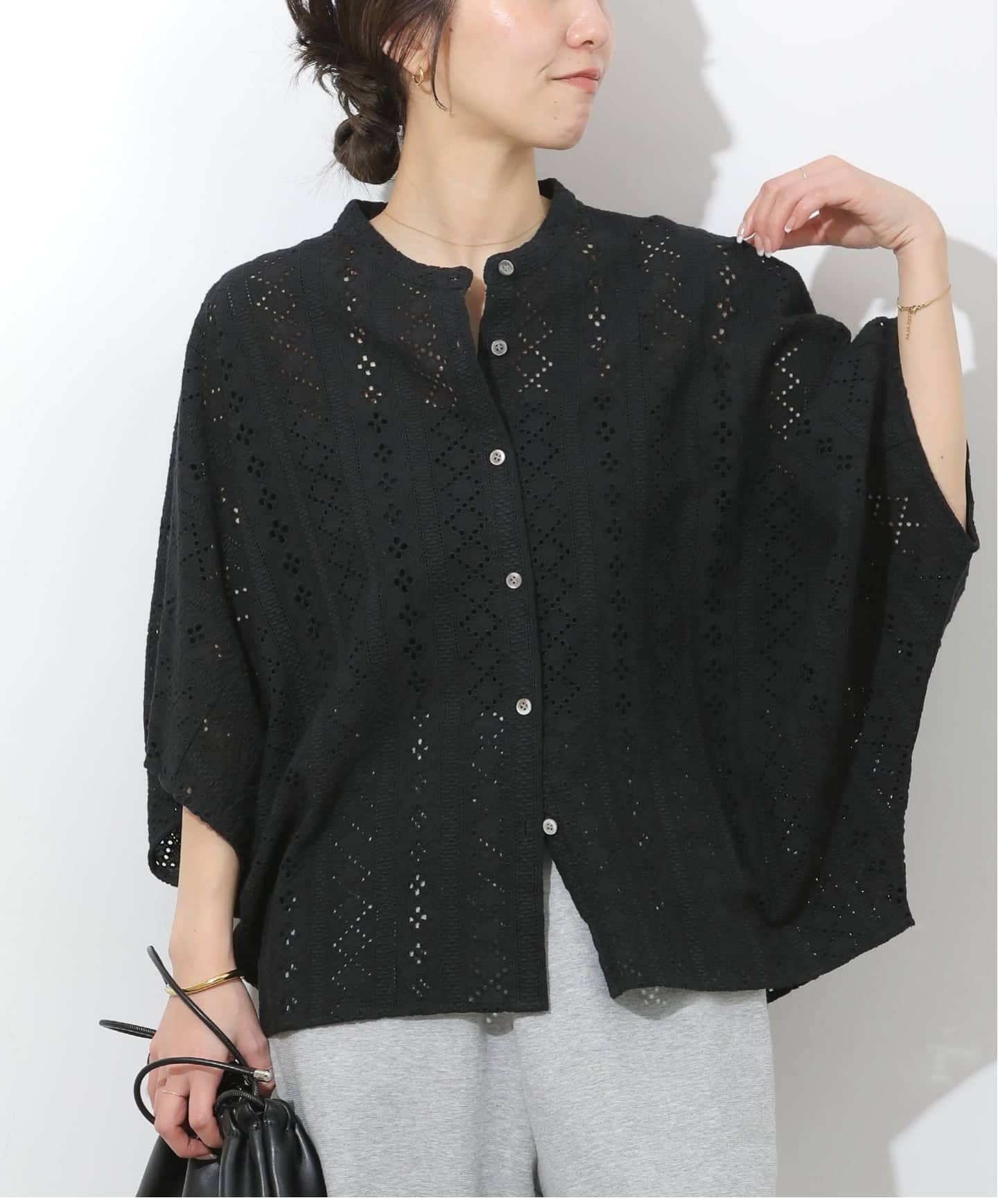 コットンカットワーク刺繍ポンチョブラウス（シャツ／ブラウス