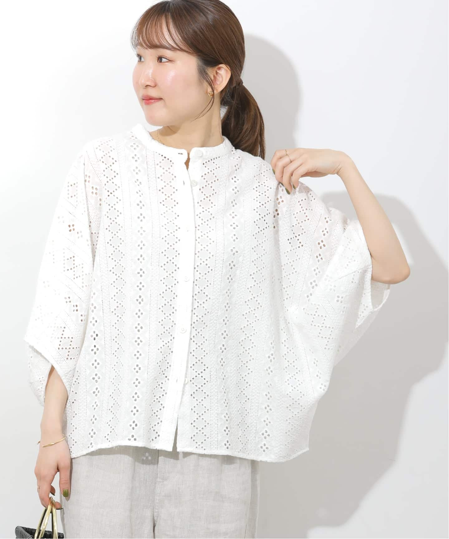 予約》コットンカットワーク刺繍ポンチョブラウス（シャツ／ブラウス