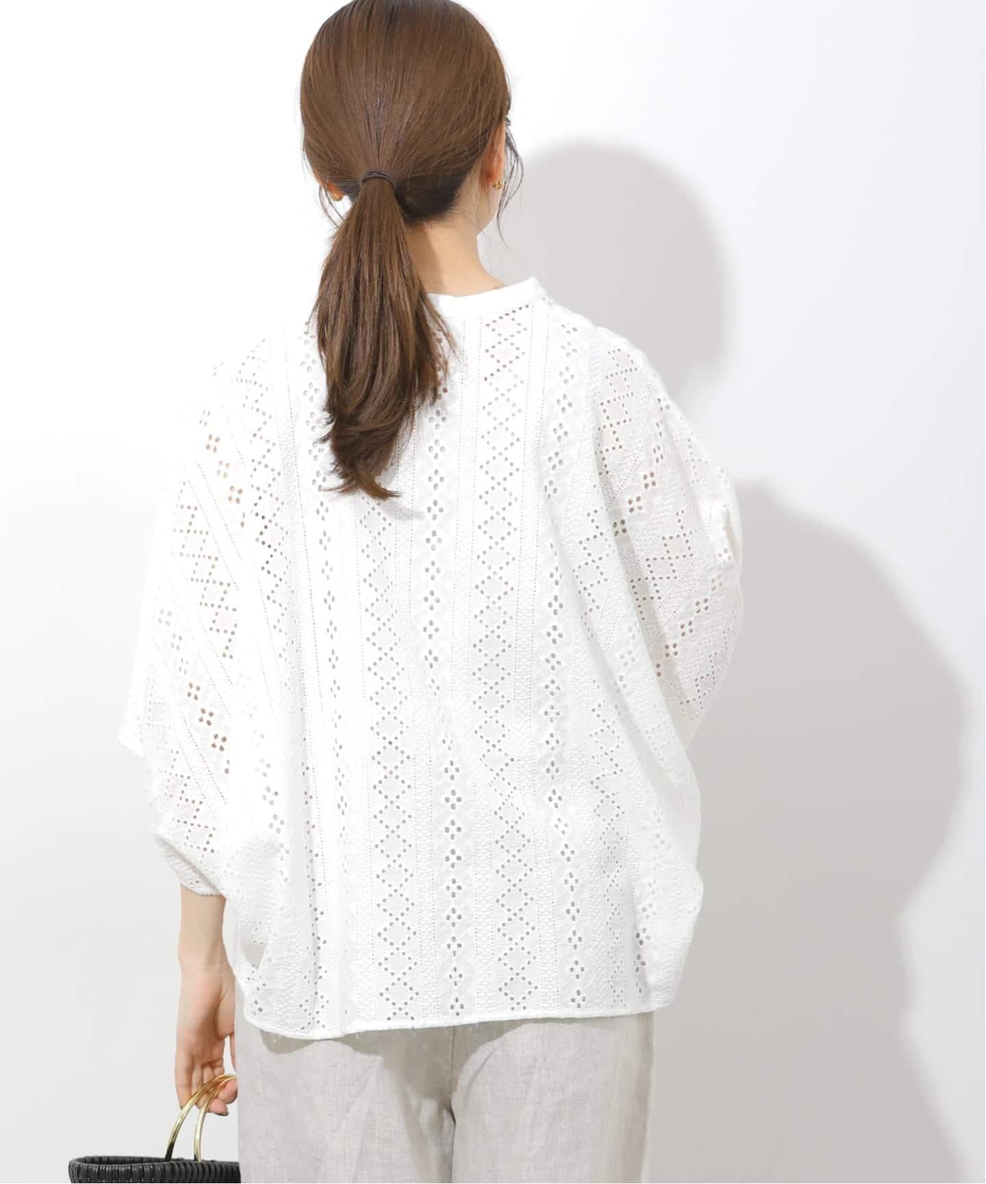 コットンカットワーク刺繍ポンチョブラウス（シャツ／ブラウス